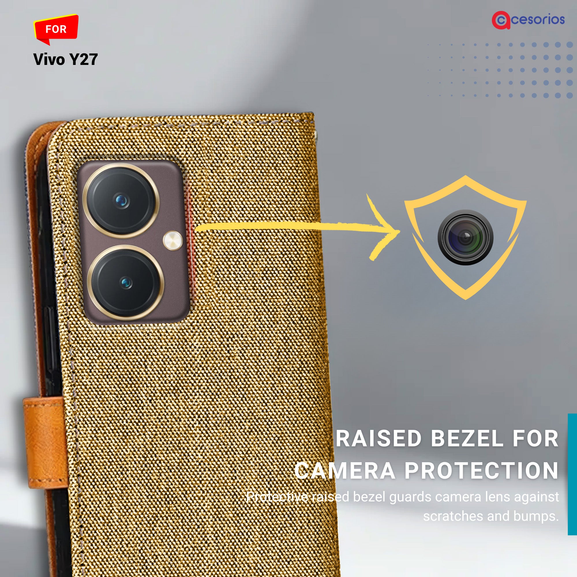 Denim & Leather back panel — Vivo Y27 in Light Brown mobile case
