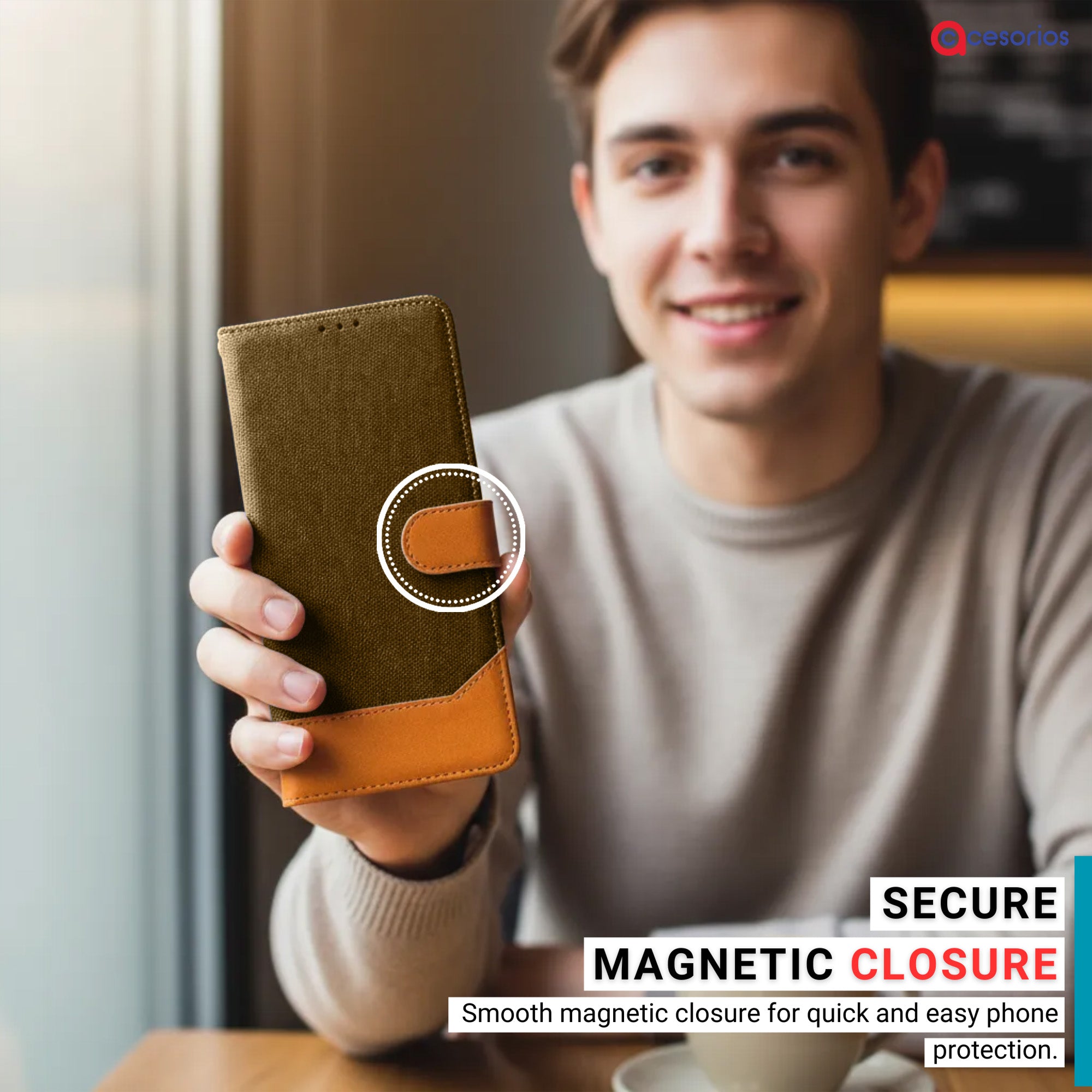 Accesorios Vivo Y28 denim flip cover – Dark Brown – Image 6 #color_dark b