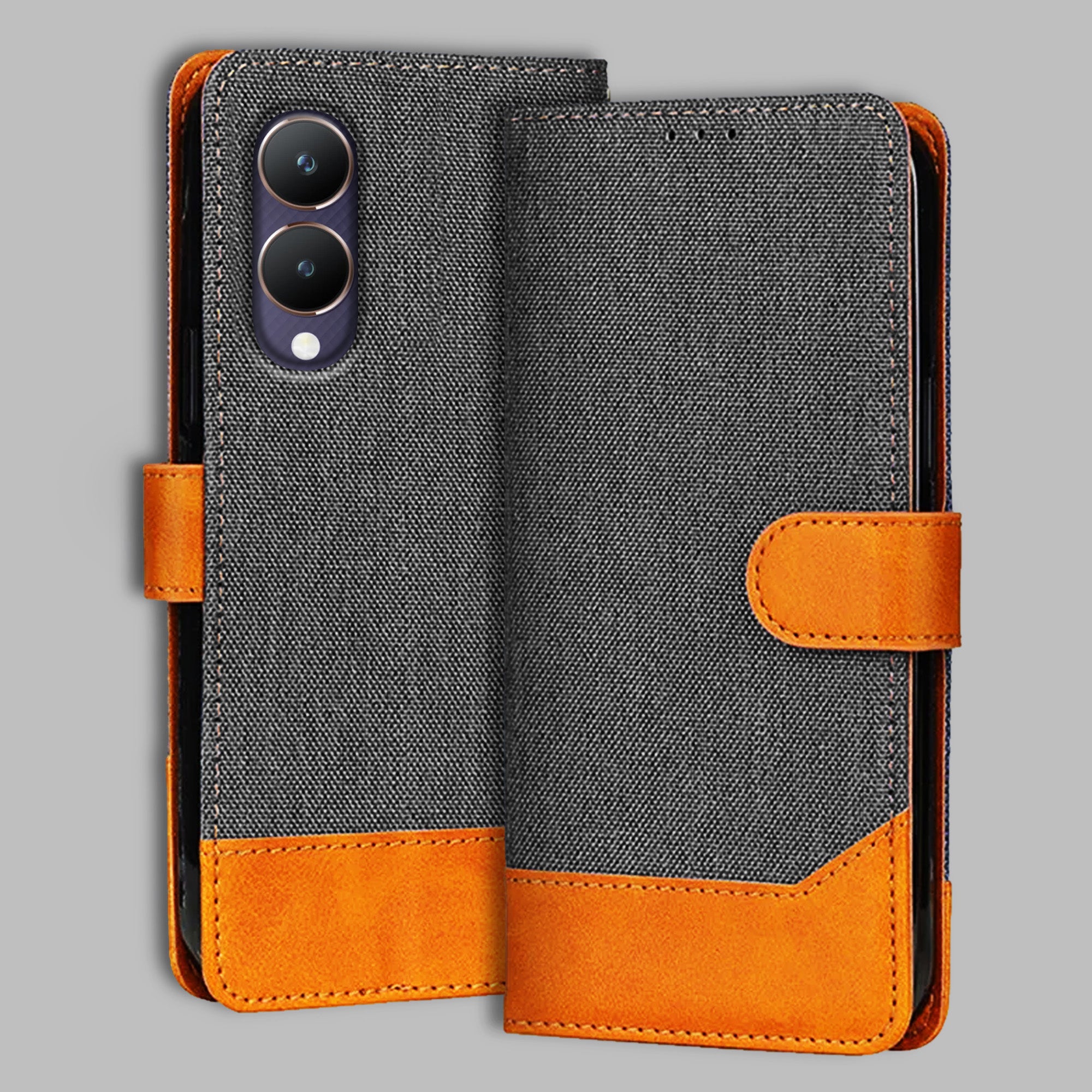 Accesorios Vivo Y28 denim flip cover – Grey – Image 1 #color_