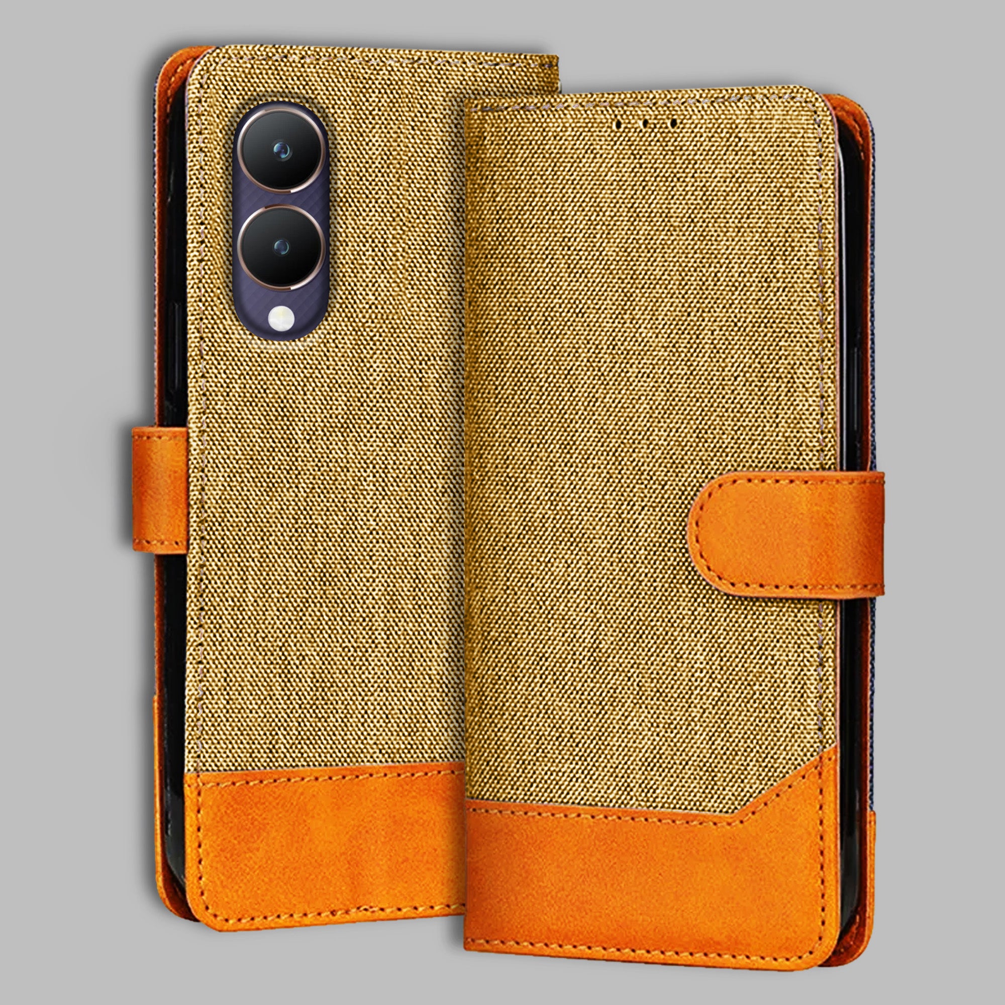 Accesorios Vivo Y28 denim flip cover – Light Brown – Image 1 #color_light b