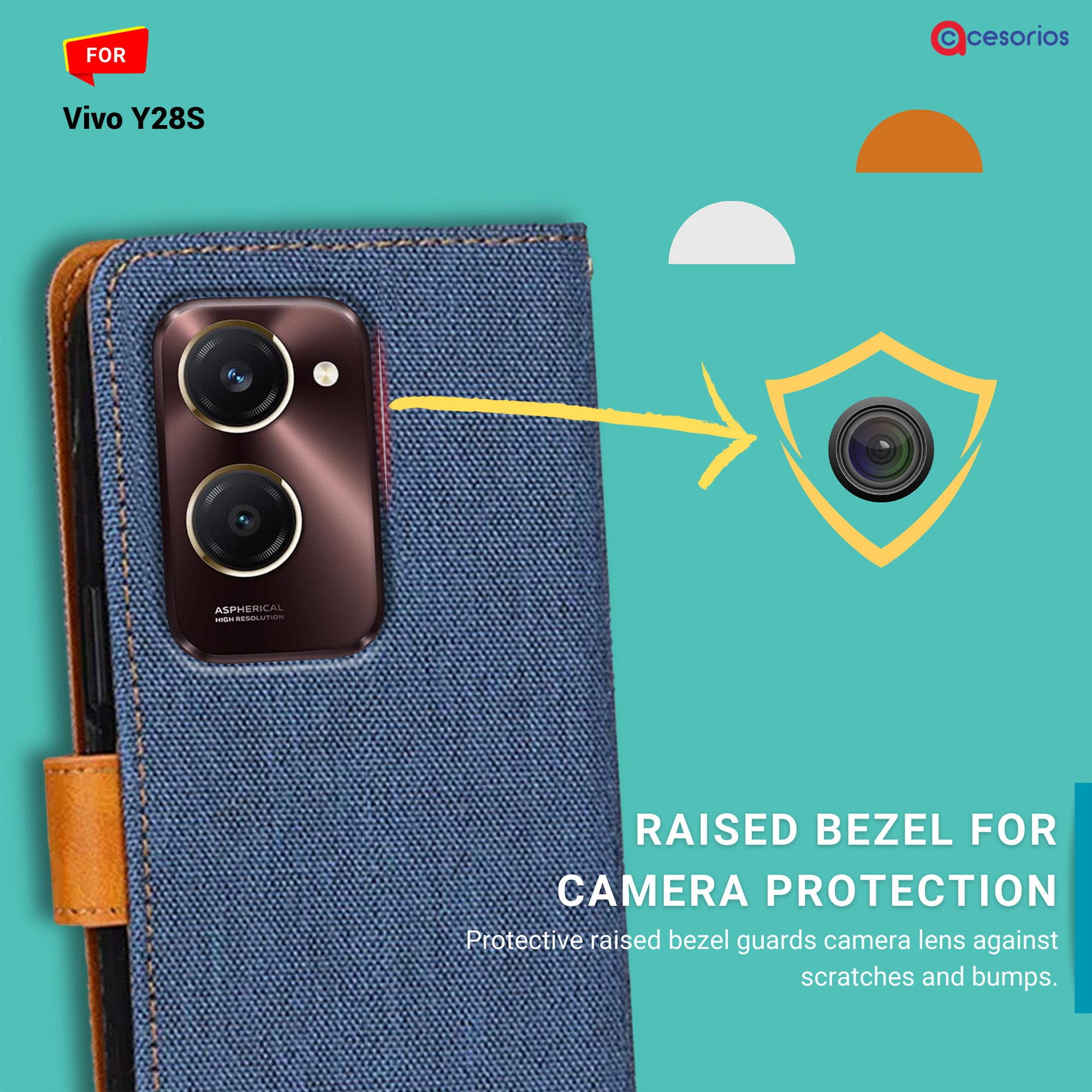Accesorios Vivo Y28S denim flip cover – Blue – Image 2 #color_blue