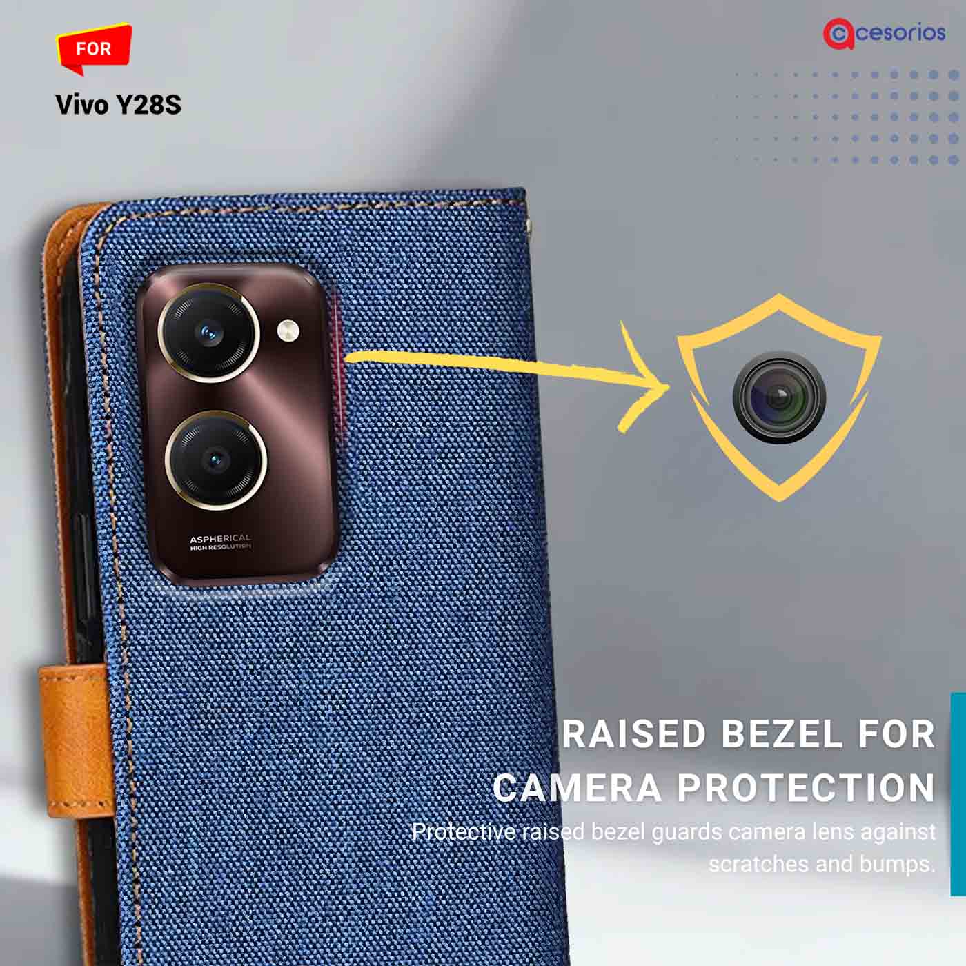 Denim & Leather back panel — Vivo Y28S 5G in Blue mobile case