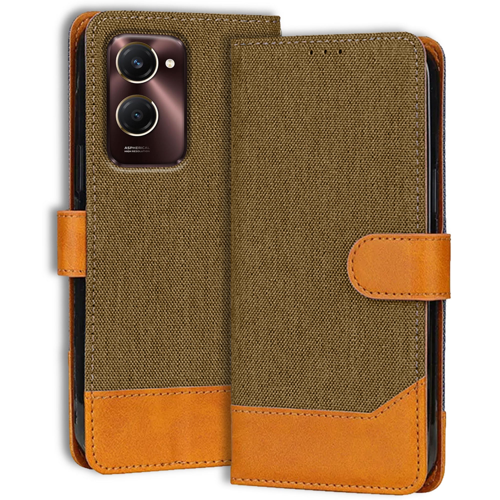 Accesorios Vivo Y28S denim flip cover – Dark Brown – Image 1 #color_dark brown