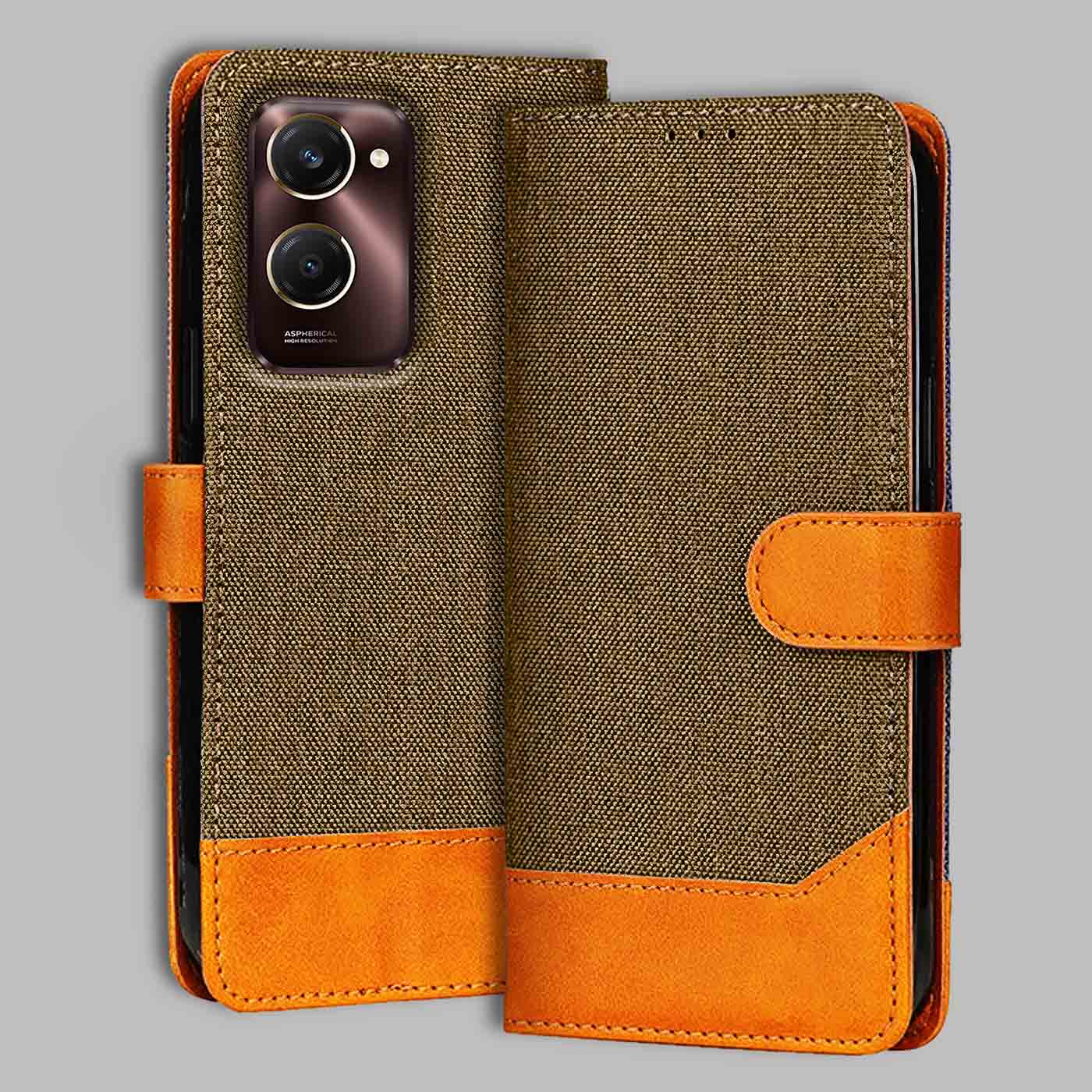 Vivo Y28S 5G flip cover in Dark Brown — front view by Accesorios