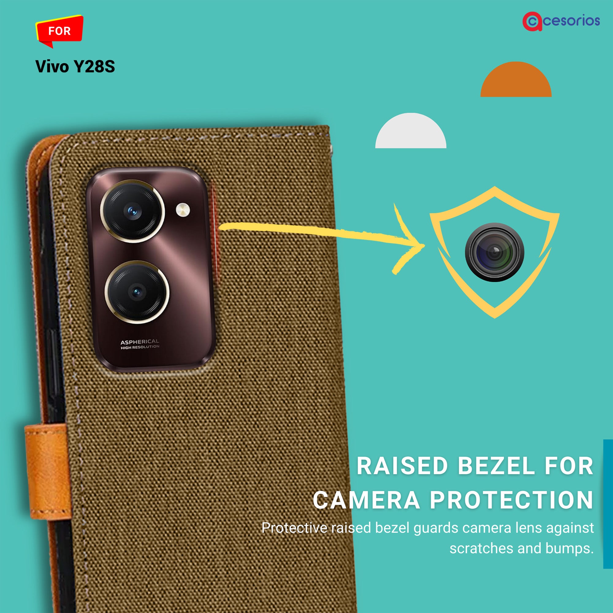 Accesorios Vivo Y28S denim flip cover – Dark Brown – Image 2 #color_dark brown
