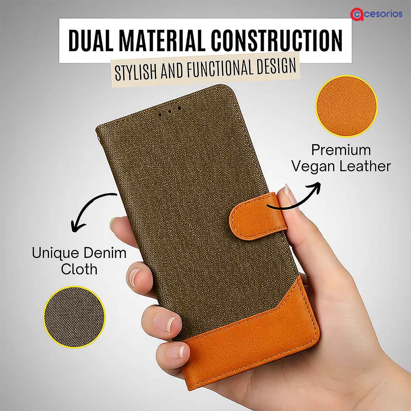 Accesorios Vivo Y28S denim flip cover – Dark Brown – Image 3 #color_dark b