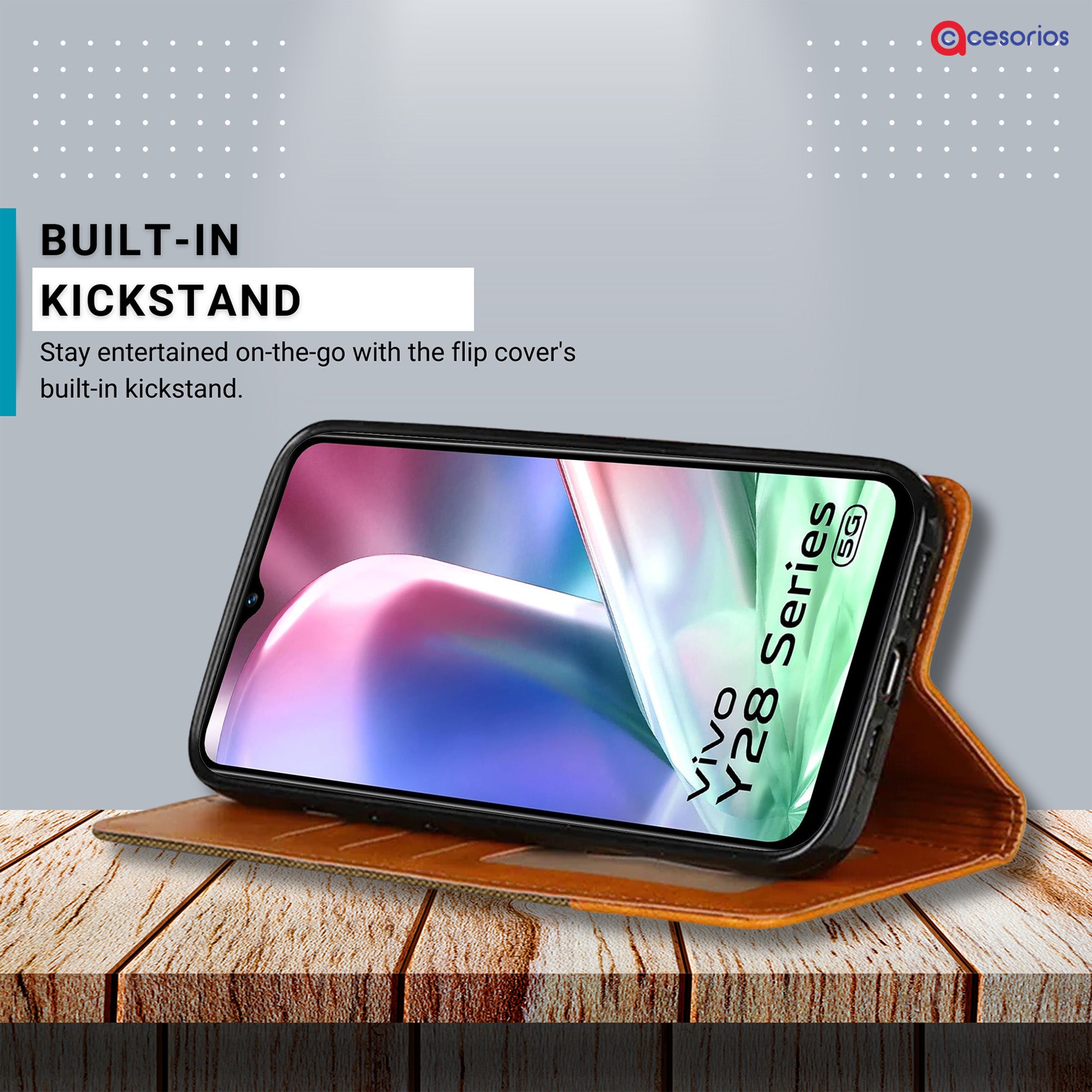 Accesorios Vivo Y28S denim flip cover – Dark Brown – Image 4 #color_dark brown