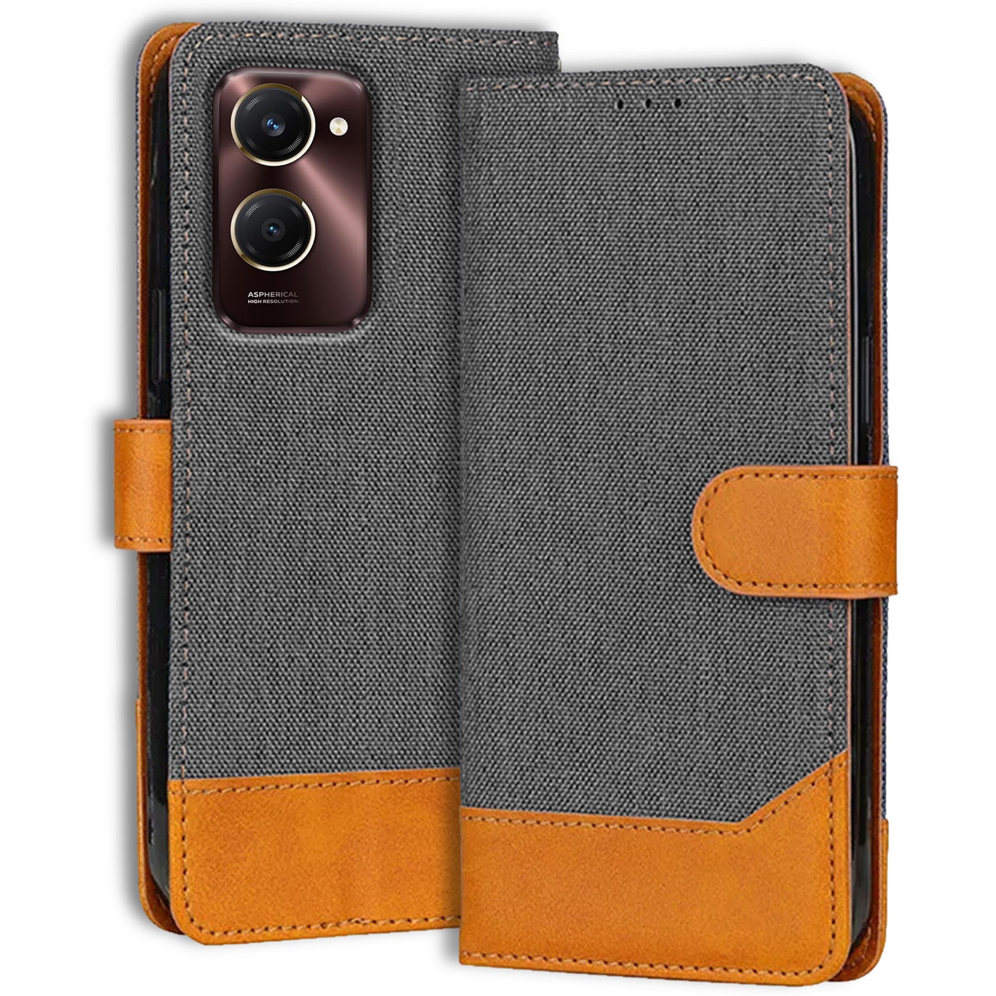 Accesorios Vivo Y28S denim flip cover – Grey – Image 1 #color_grey