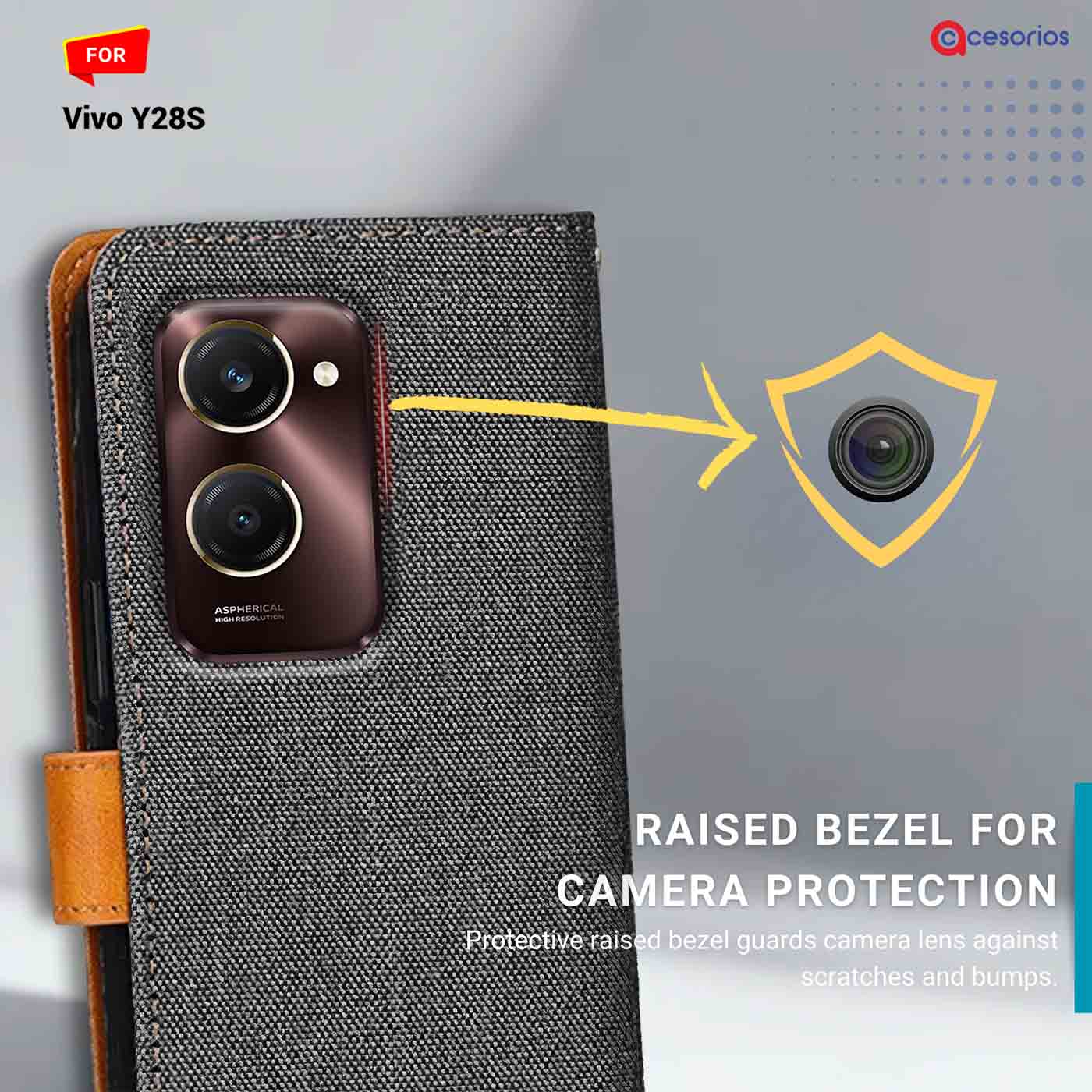 Denim & Leather back panel — Vivo Y28S 5G in Grey mobile case