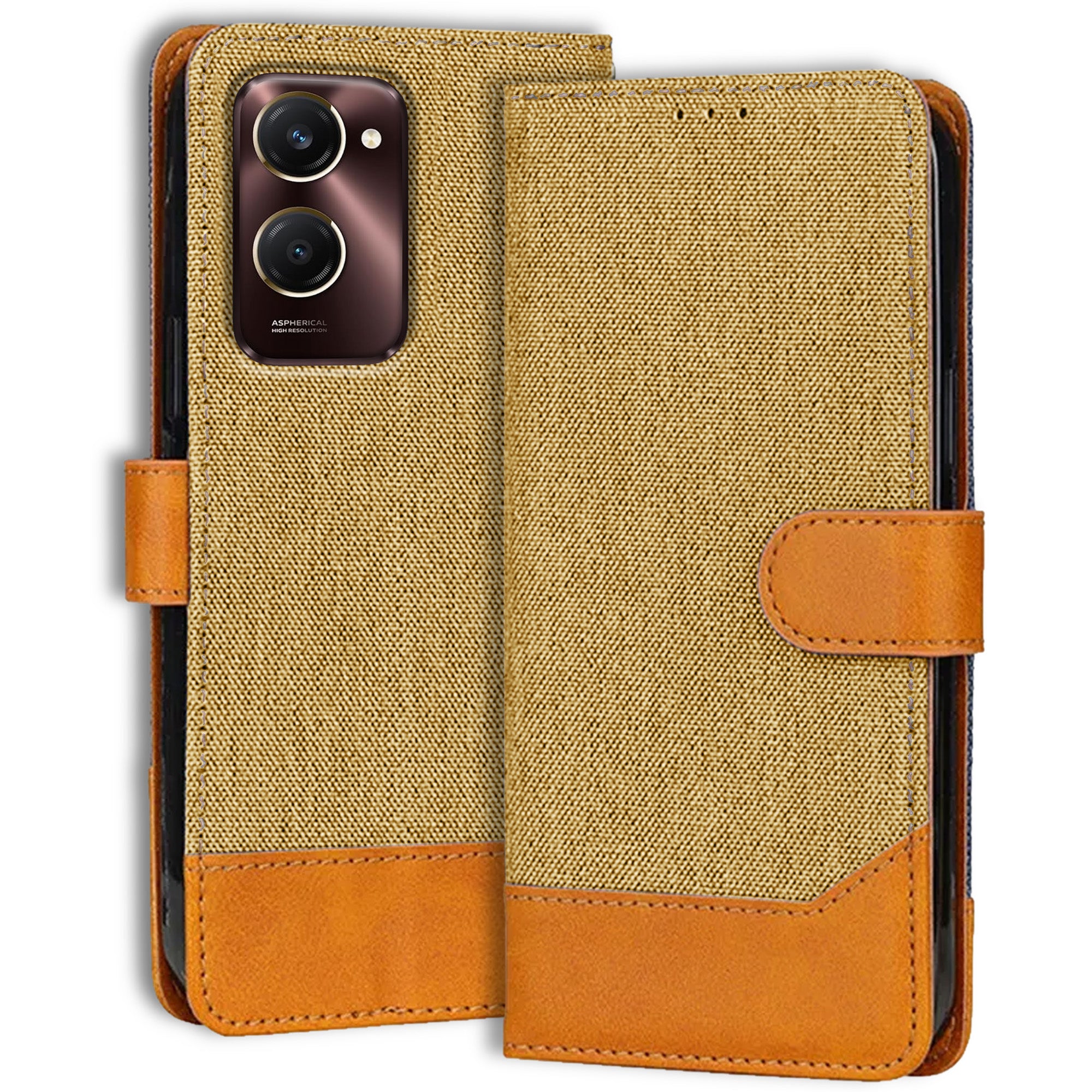 Accesorios Vivo Y28S denim flip cover – Light Brown – Image 1 #color_light brown