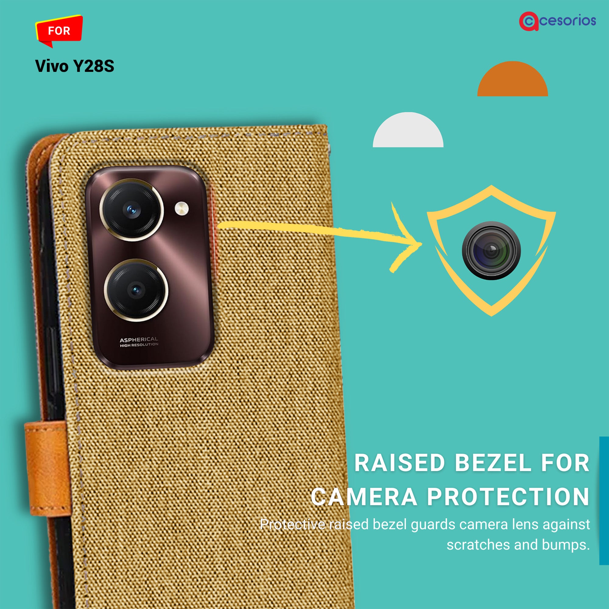 Accesorios Vivo Y28S denim flip cover – Light Brown – Image 2 #color_light brown