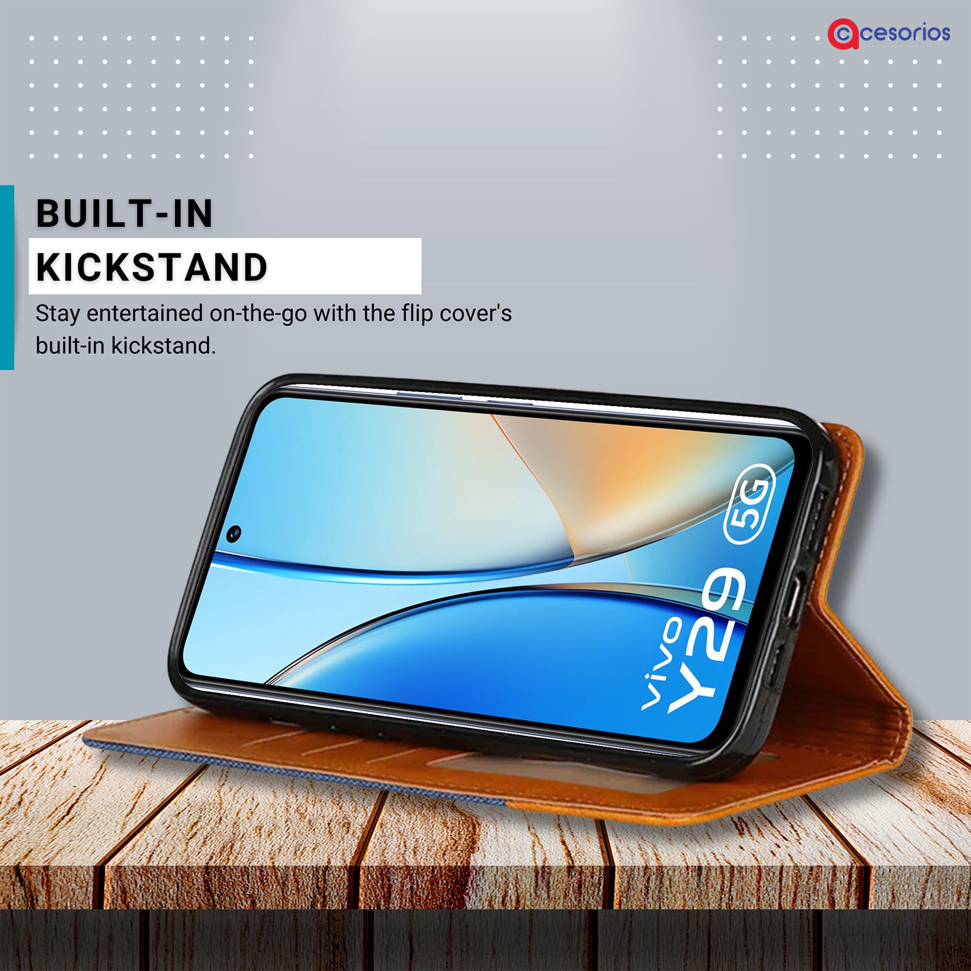 Accesorios Vivo Y29 5G denim flip cover – Blue – Image 4 #color_blue
