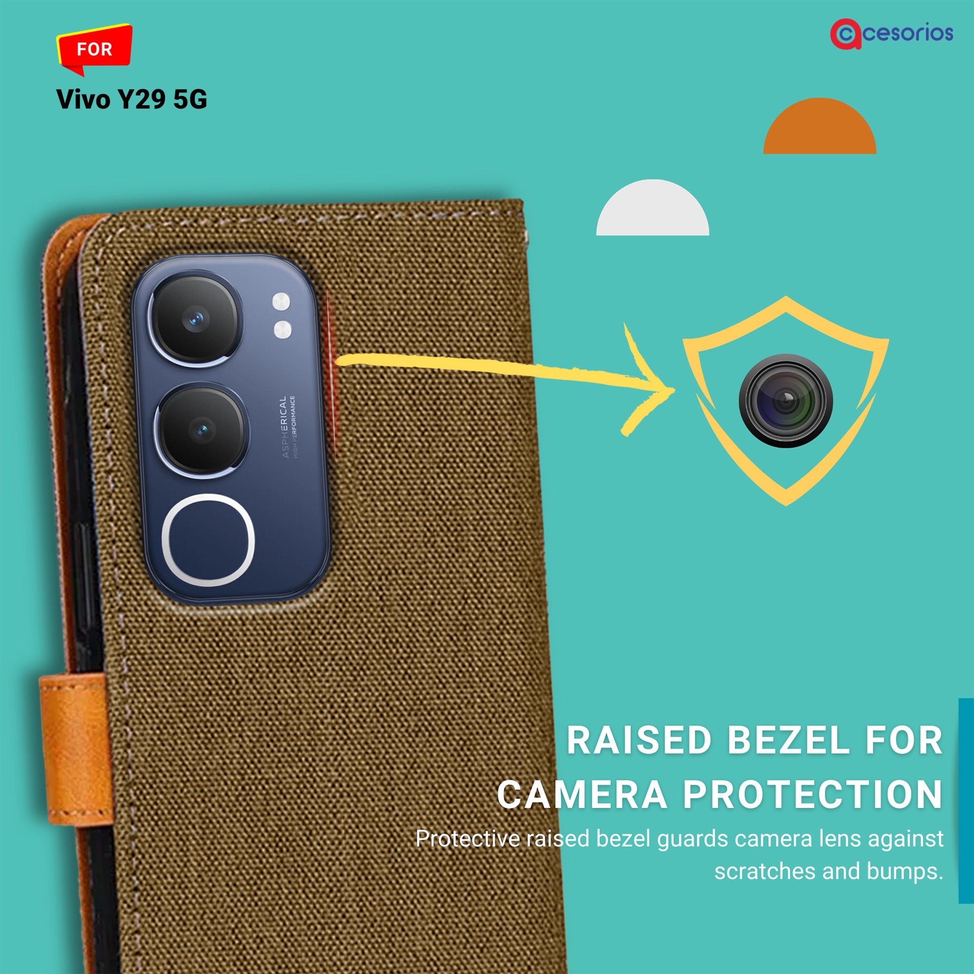 Accesorios Vivo Y29 5G denim flip cover – Dark Brown – Image 2 #color_dark brown