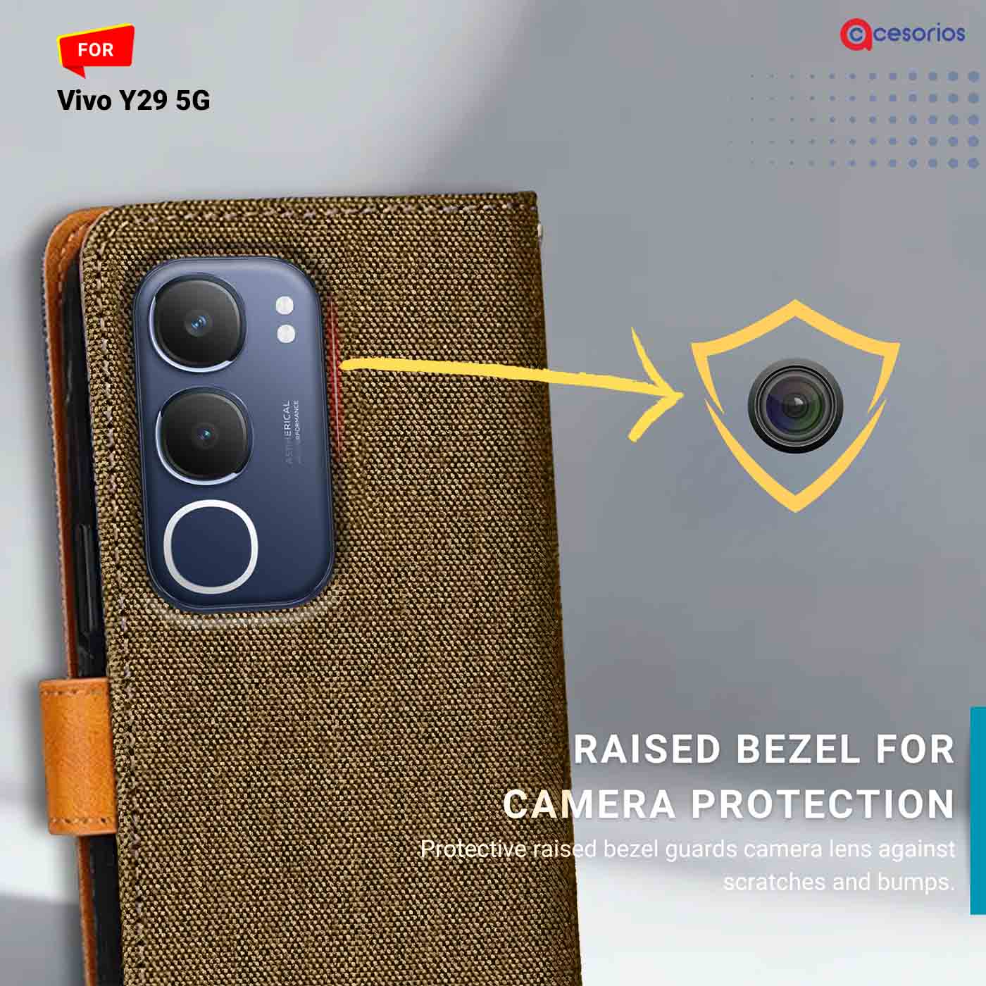 Accesorios Vivo Y29 5G denim flip cover – Dark Brown – Image 2 #color_dark b