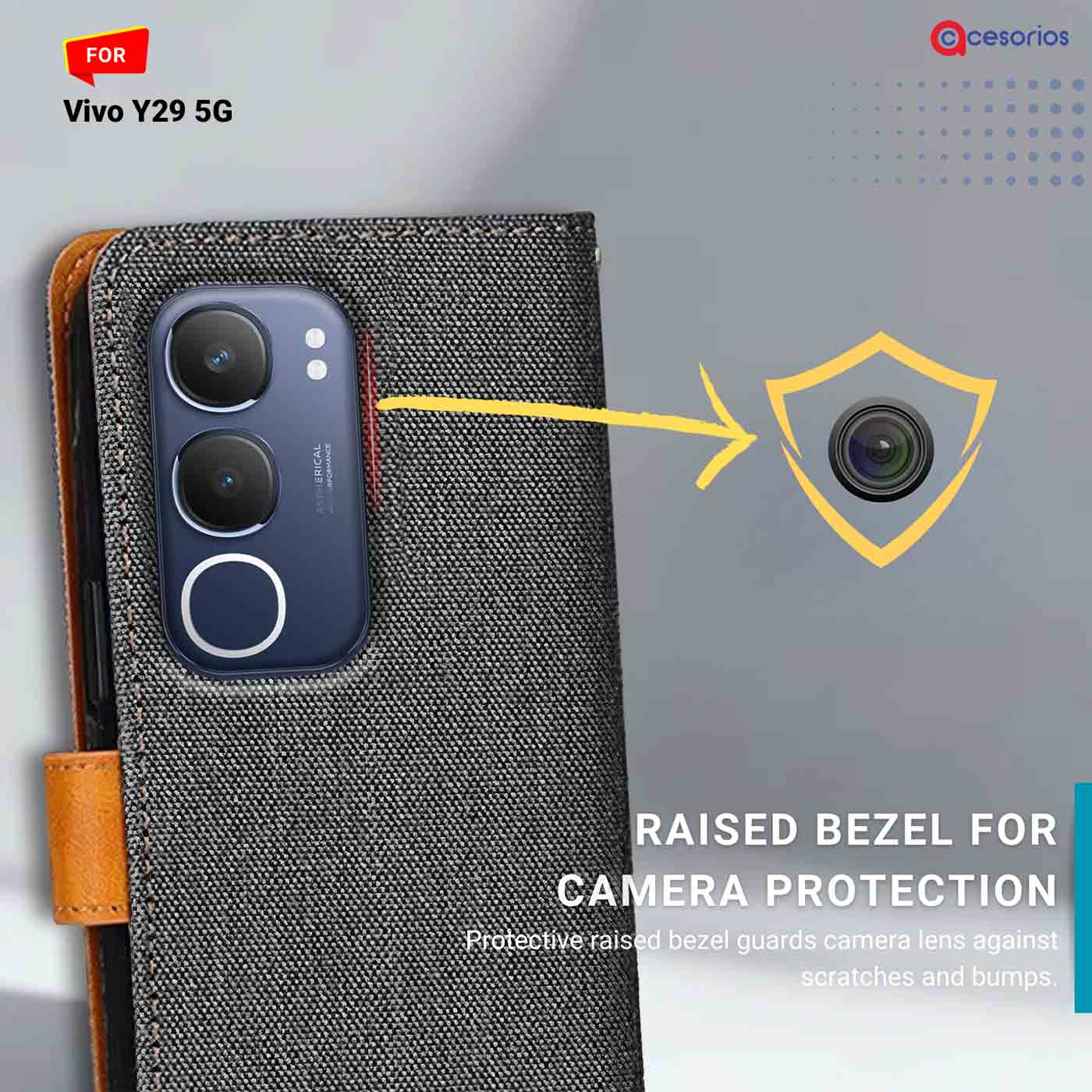 Accesorios Vivo Y29 5G denim flip cover – Grey – Image 2 #color_