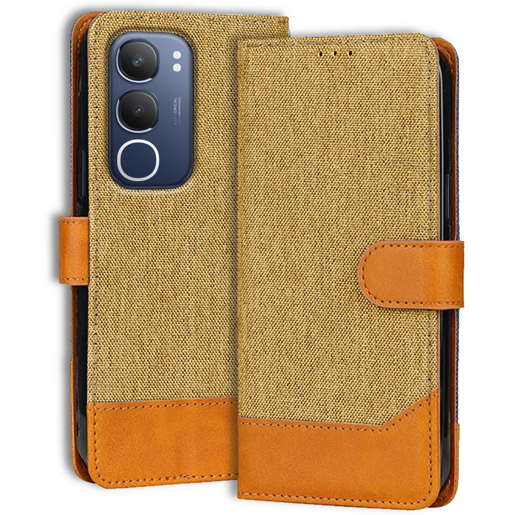 Accesorios Vivo Y29 5G denim flip cover – Light Brown – Image 1 #color_light brown