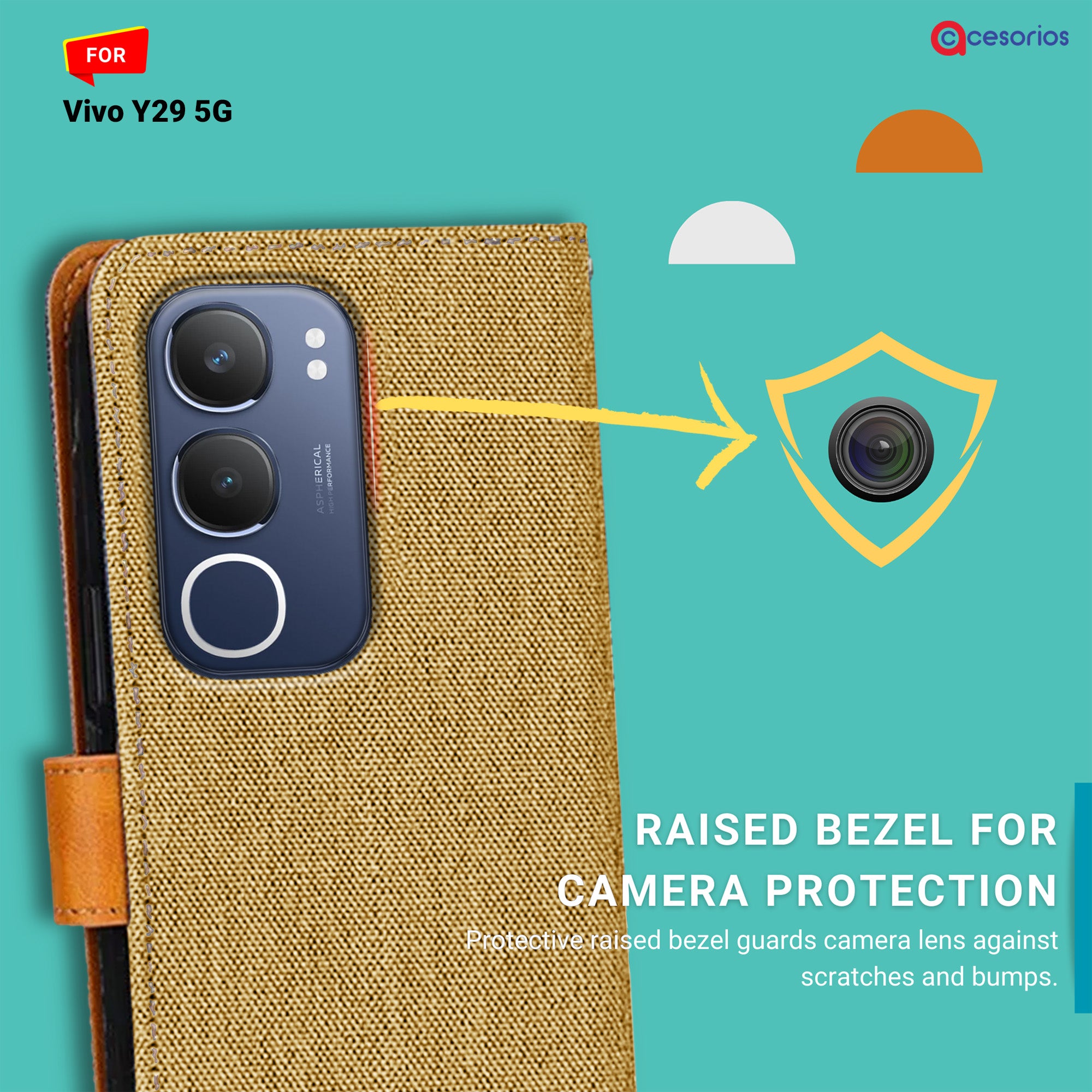 Accesorios Vivo Y29 5G denim flip cover – Light Brown – Image 2 #color_light brown