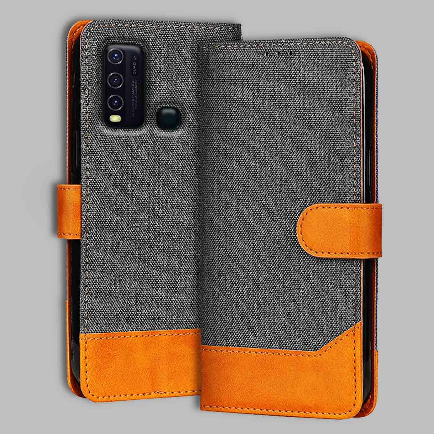 Vivo Y30 flip cover in Grey — front view by Accesorios