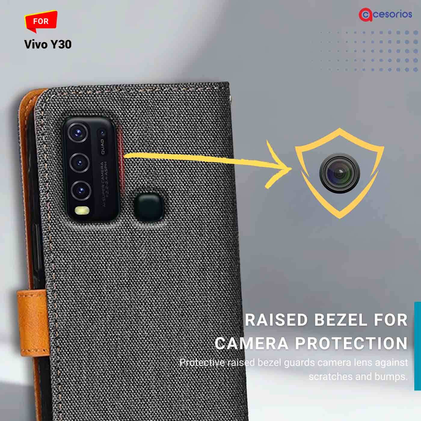 Accesorios Vivo Y30 denim flip cover – Grey – Image 2 #color_