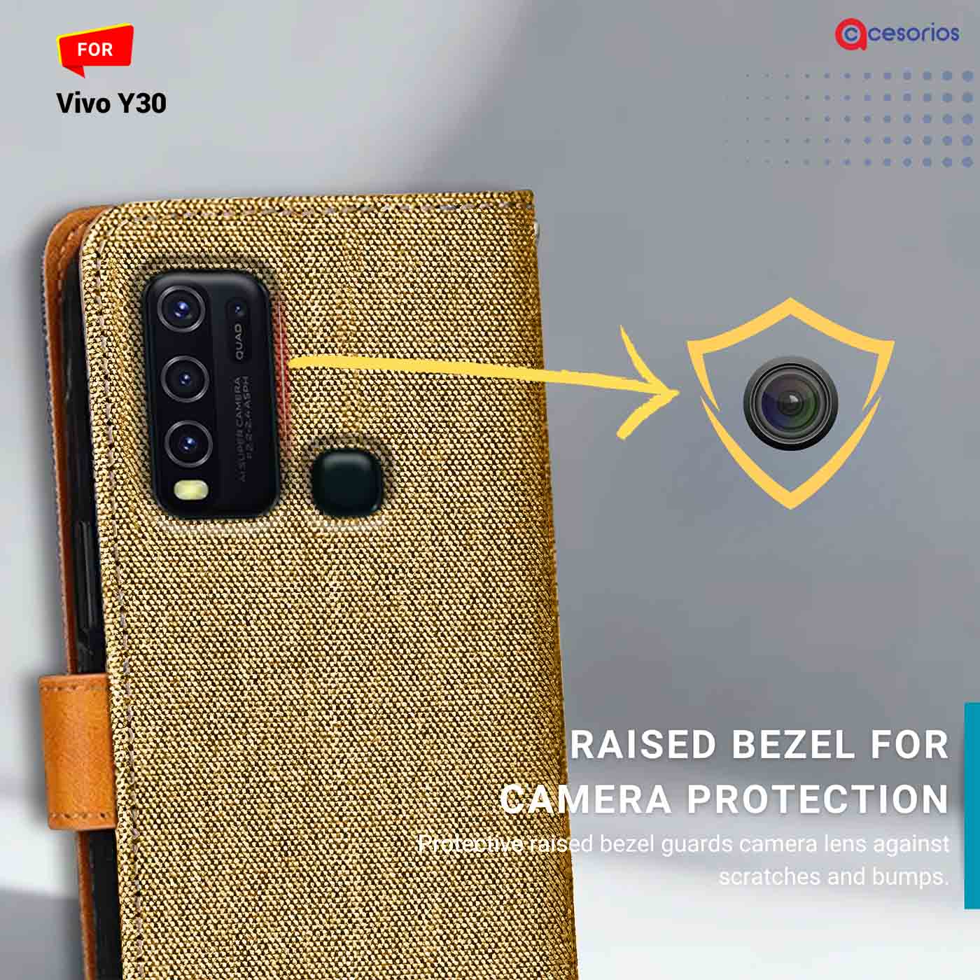 Denim & Leather back panel — Vivo Y30 in Light Brown mobile case