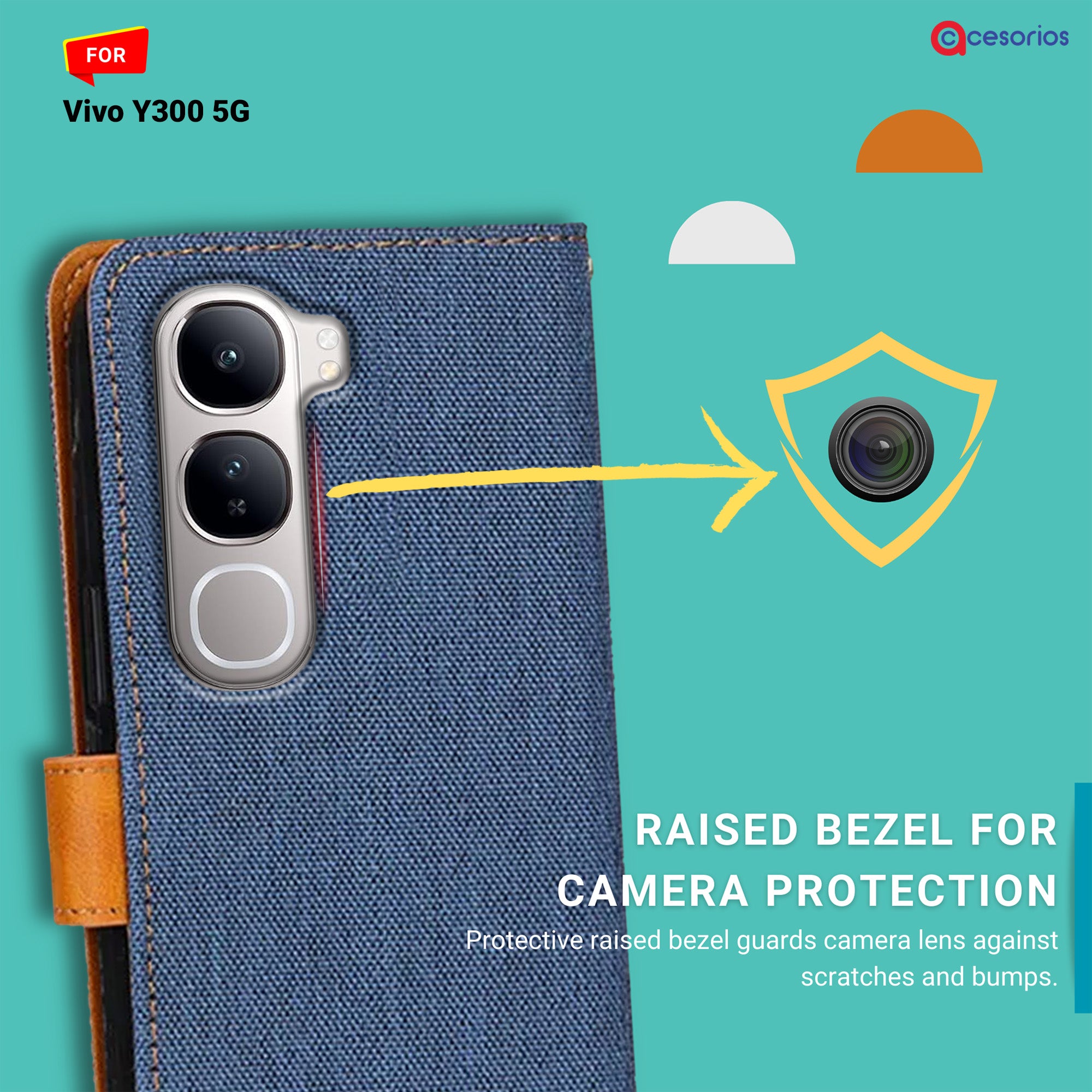 Accesorios Vivo Y300 5G denim flip cover – Blue – Image 2 #color_blue