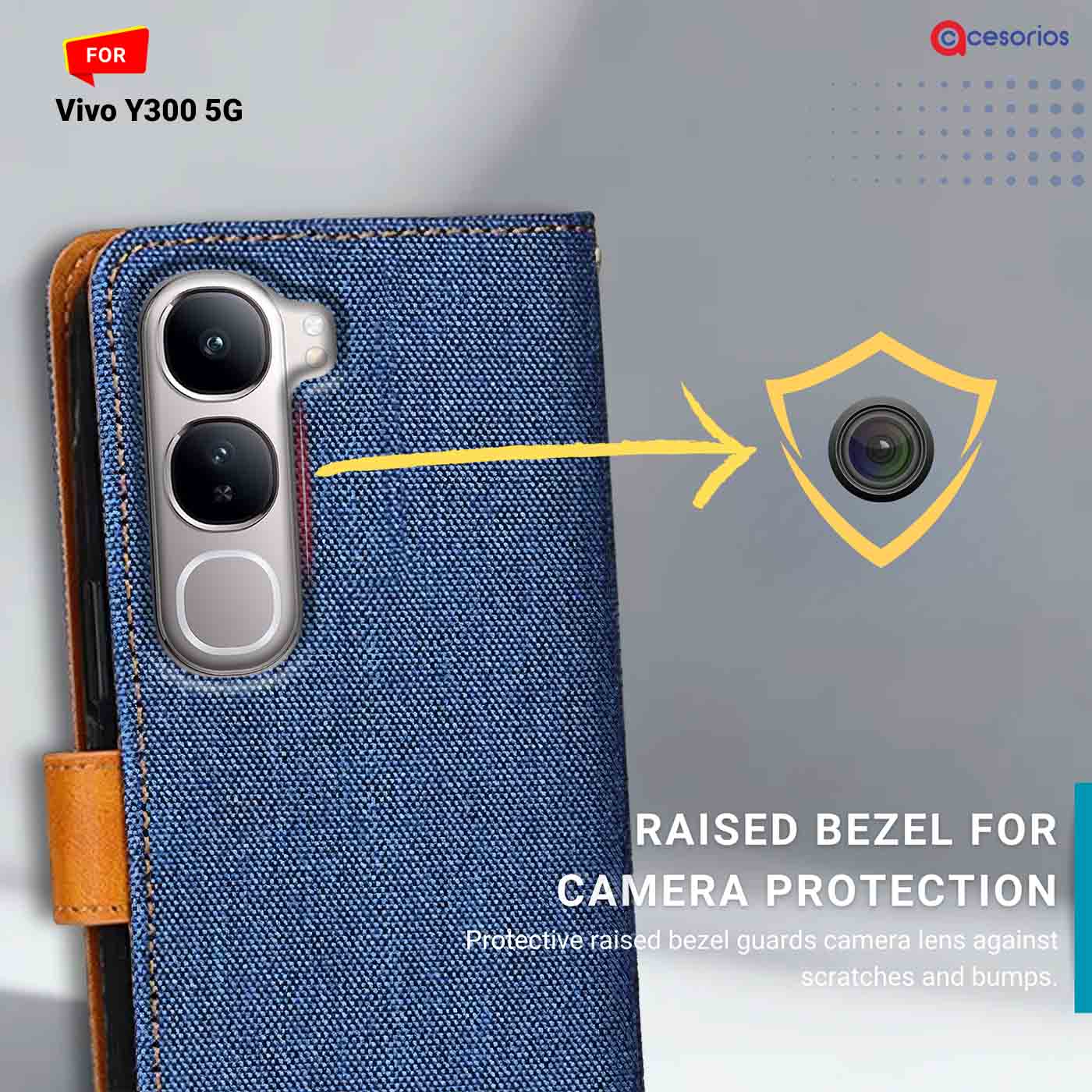 Denim & Leather back panel — Vivo Y300 5G in Blue mobile case