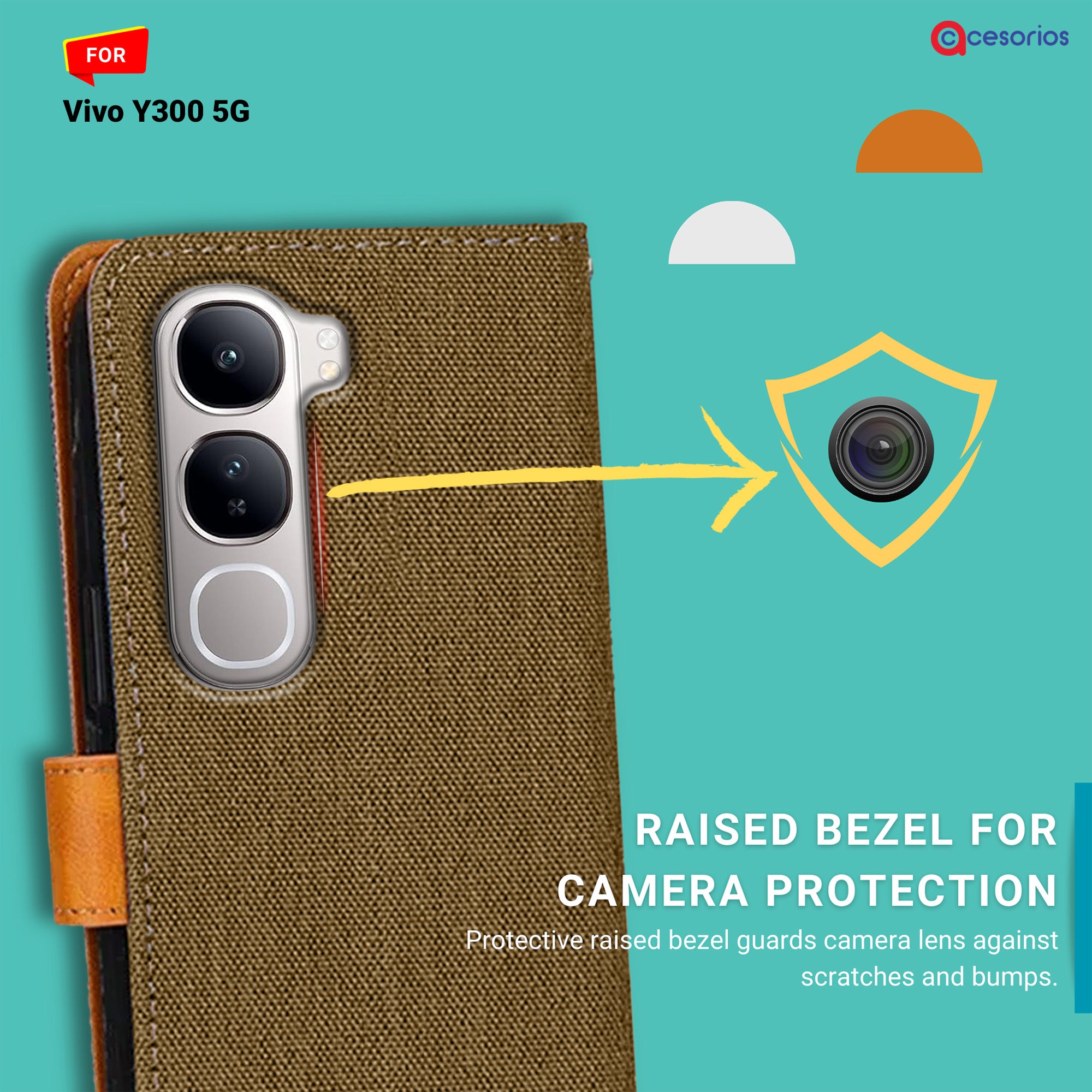 Accesorios Vivo Y300 5G denim flip cover – Dark Brown – Image 2 #color_dark brown