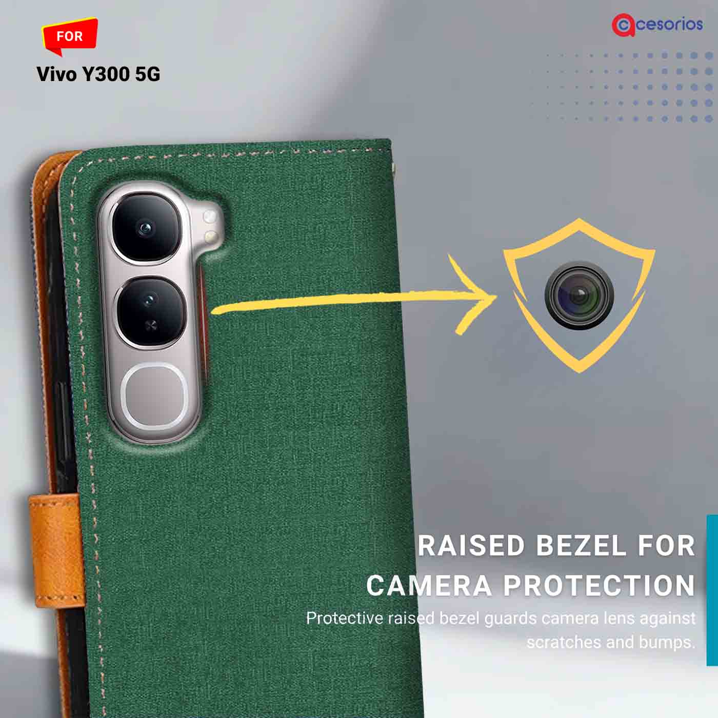 Accesorios Vivo Y300 5G denim flip cover – Green – Image 2 #color_g