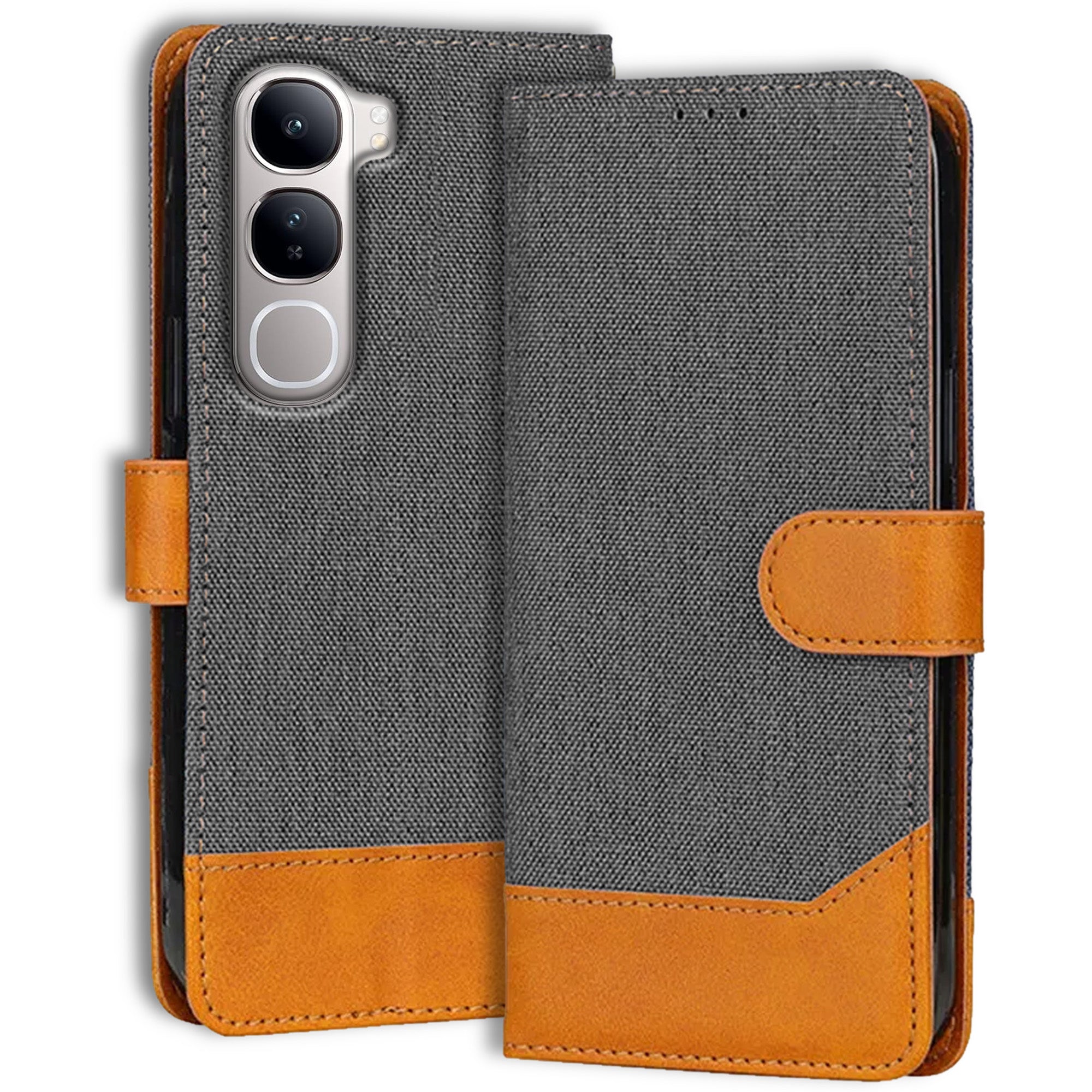 Accesorios Vivo Y300 5G denim flip cover – Grey – Image 1 #color_grey