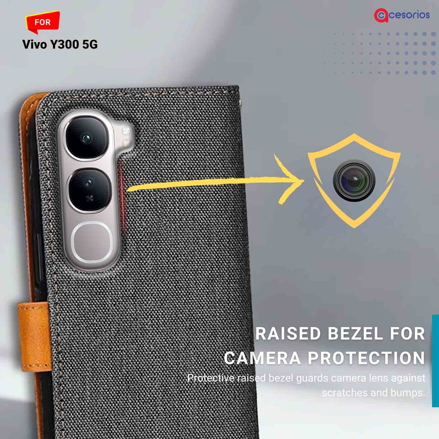 Accesorios Vivo Y300 5G denim flip cover – Grey – Image 2 #color_