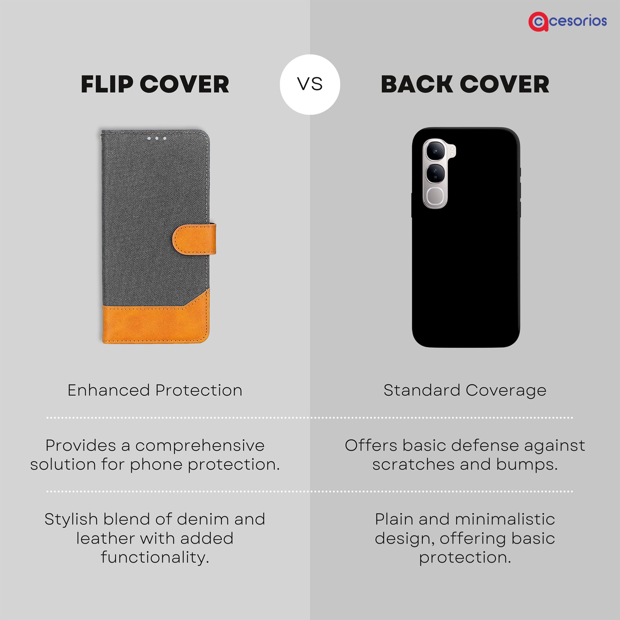 Accesorios Vivo Y300 5G denim flip cover – Grey – Image 8 #color_grey
