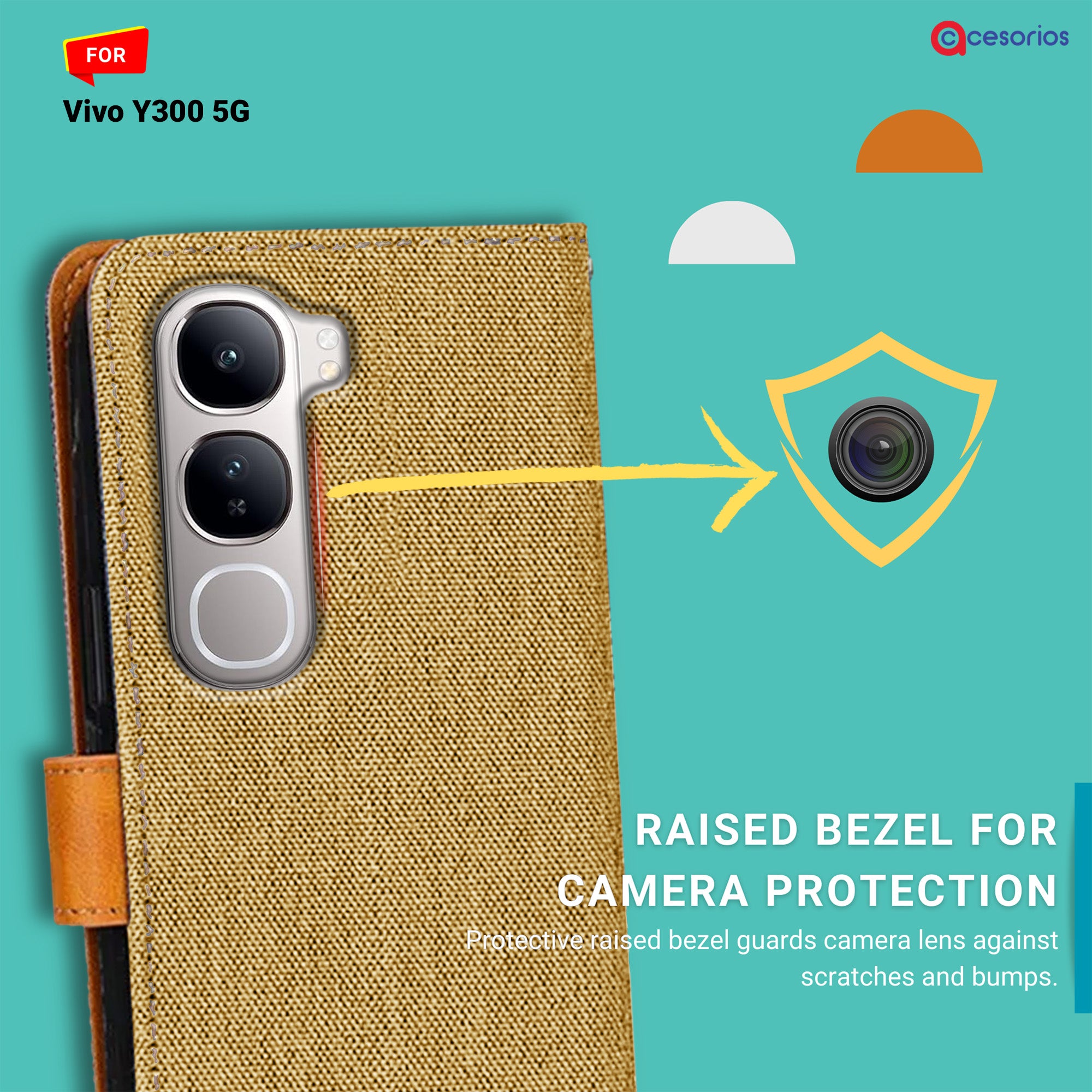 Accesorios Vivo Y300 5G denim flip cover – Light Brown – Image 2 #color_light brown