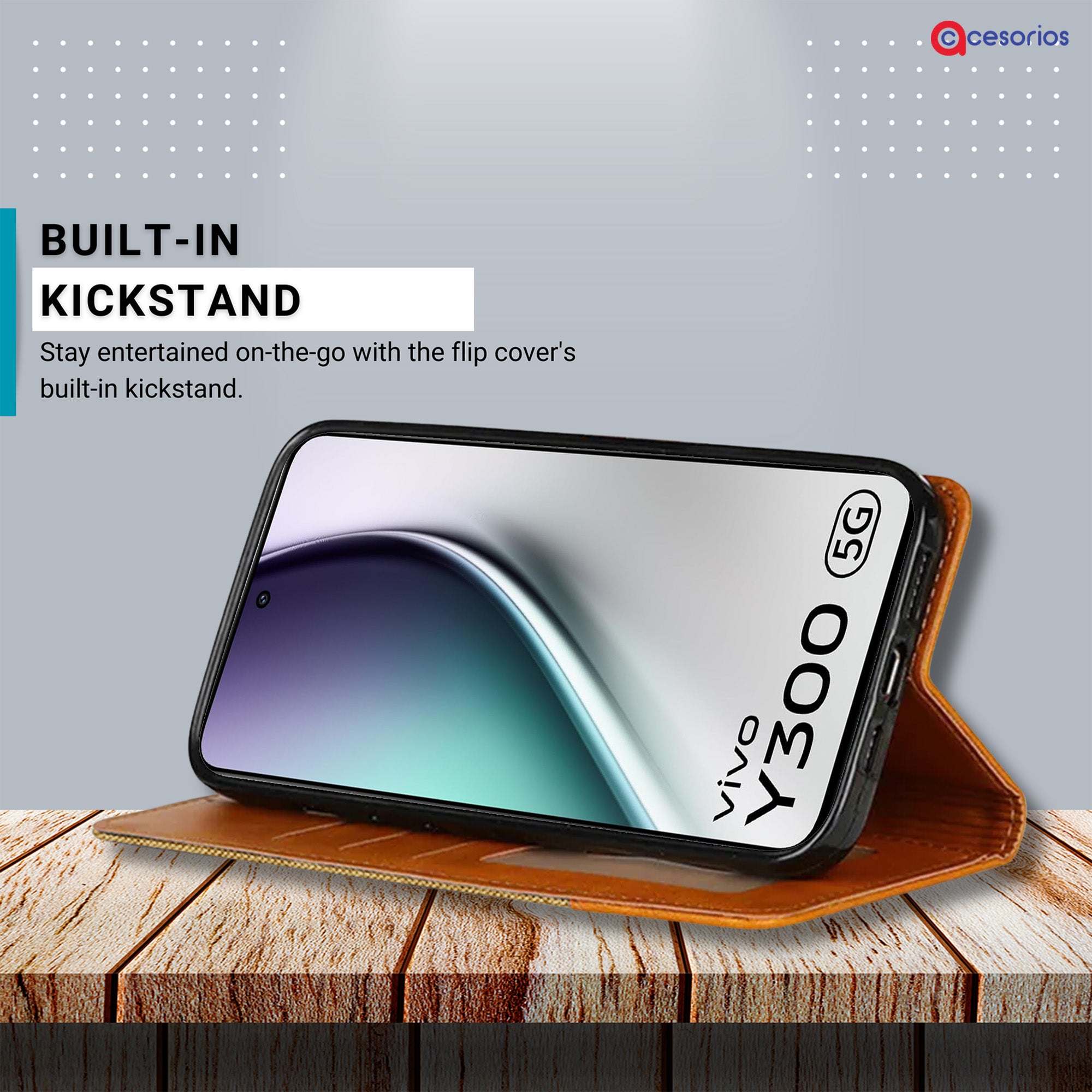 Accesorios Vivo Y300 5G denim flip cover – Light Brown – Image 4 #color_light brown