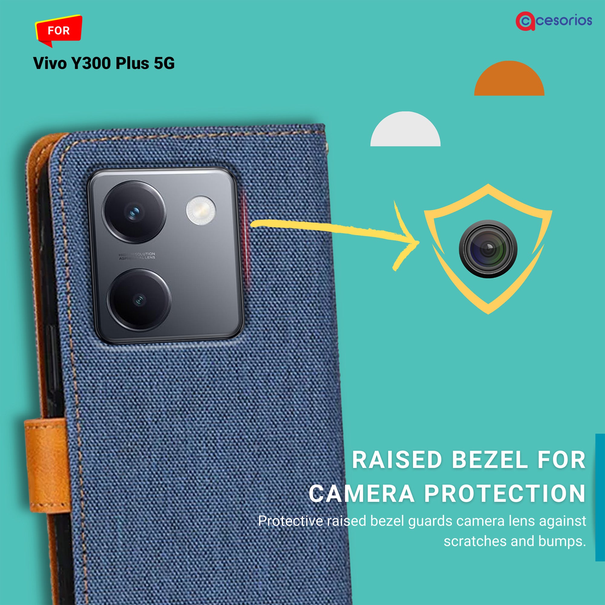 Accesorios Vivo Y300 Plus 5G denim flip cover – Blue – Image 2 #color_blue