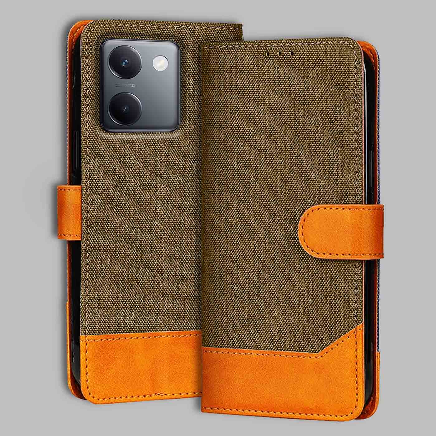 Accesorios Vivo Y300 Plus 5G denim flip cover – Dark Brown – Image 1 #color_dark b