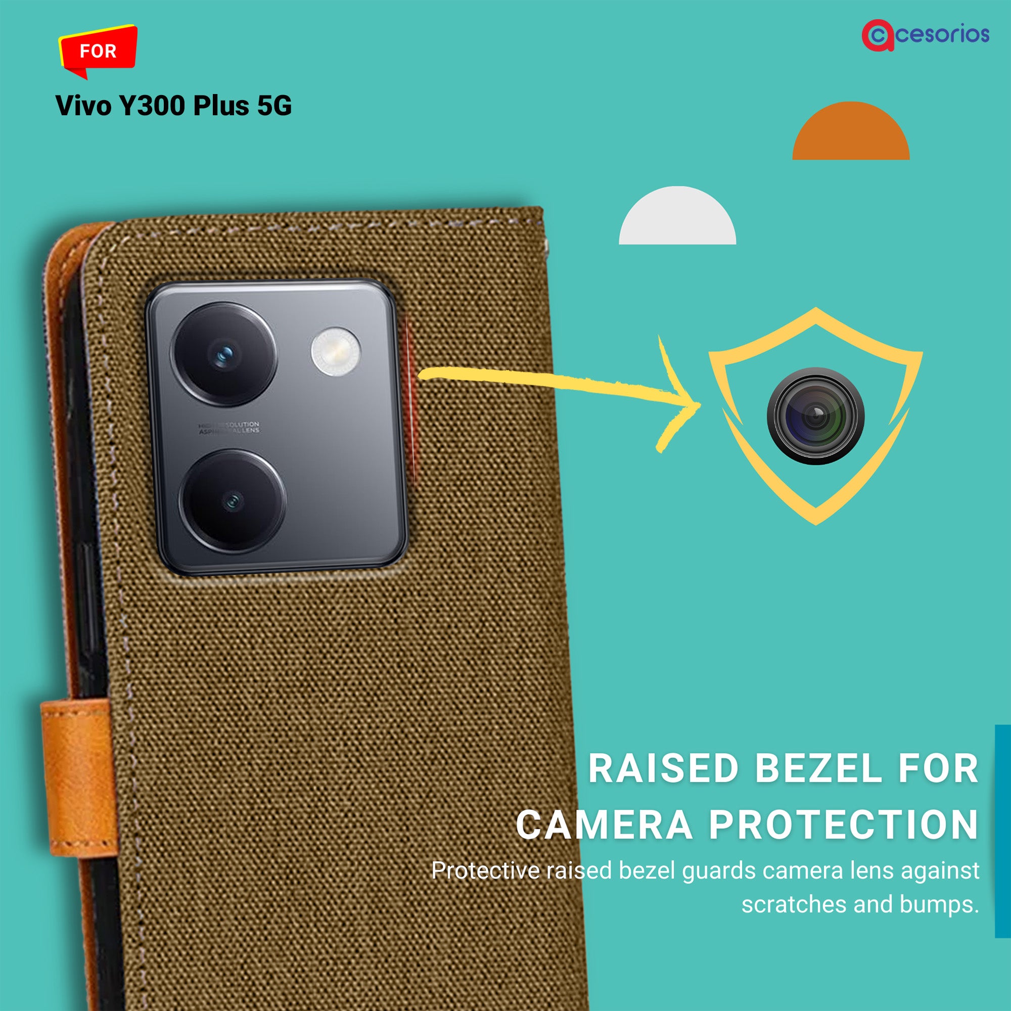 Accesorios Vivo Y300 Plus 5G denim flip cover – Dark Brown – Image 2 #color_dark brown