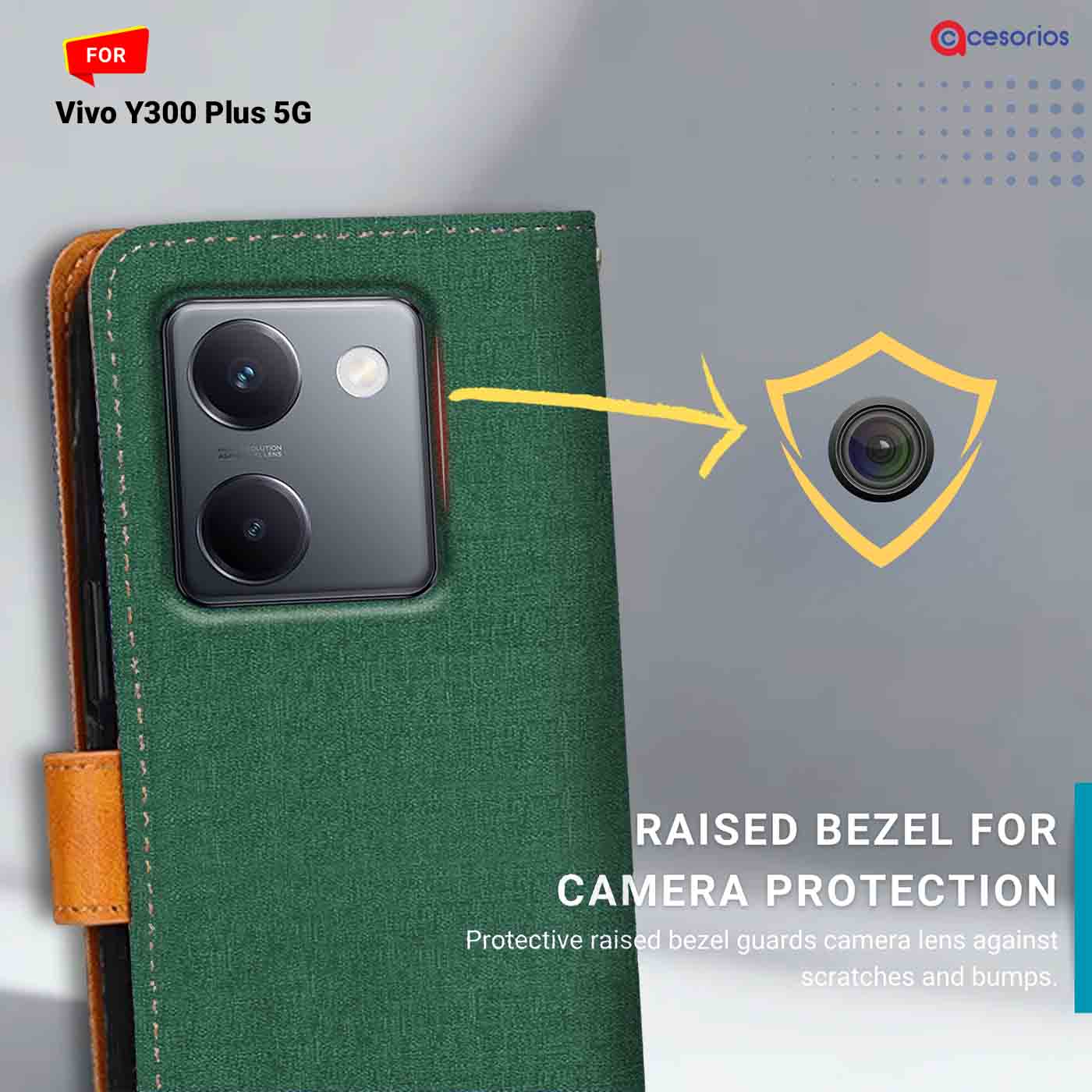 Accesorios Vivo Y300 Plus 5G denim flip cover – Green – Image 2 #color_g