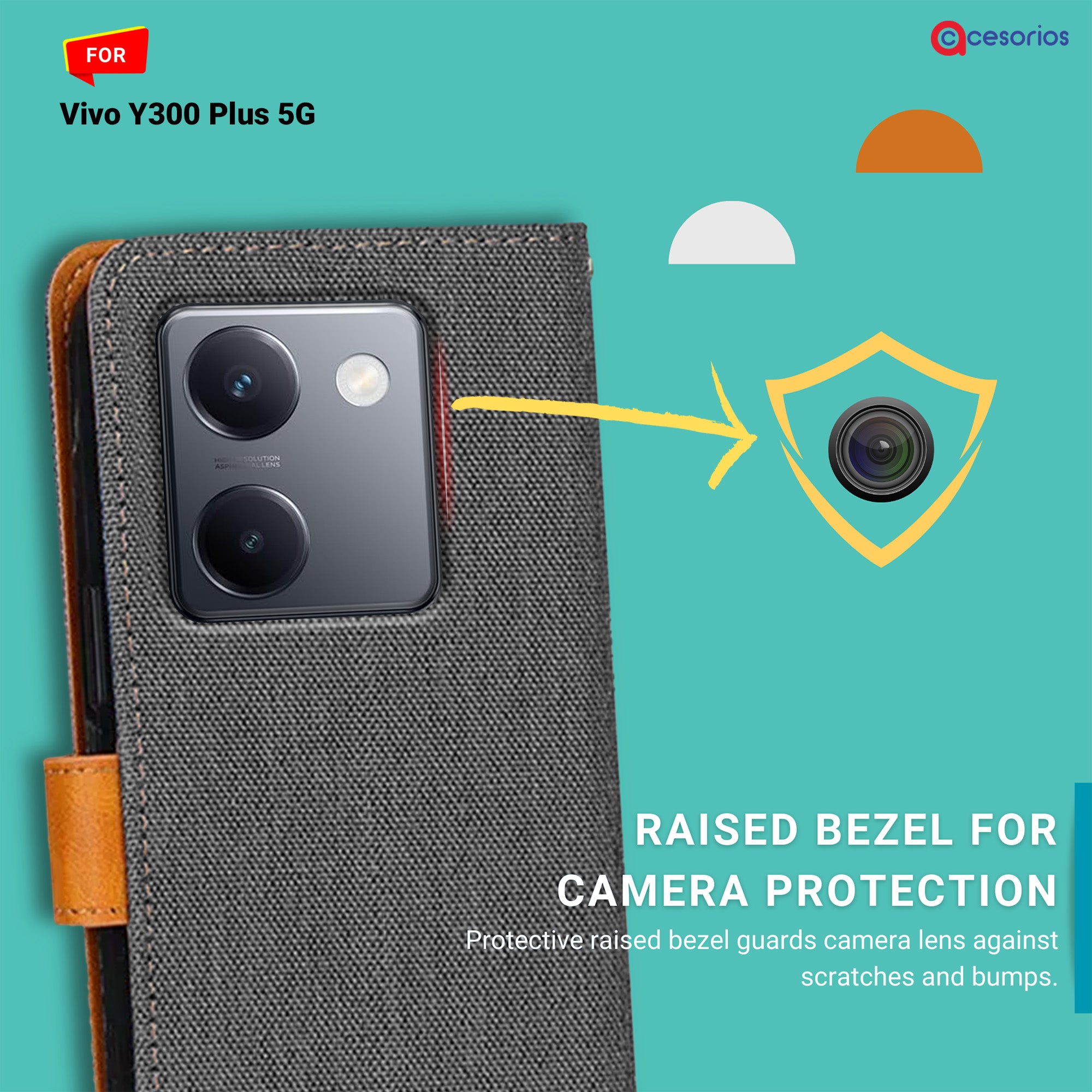 Accesorios Vivo Y300 Plus 5G denim flip cover – Grey – Image 2 #color_grey