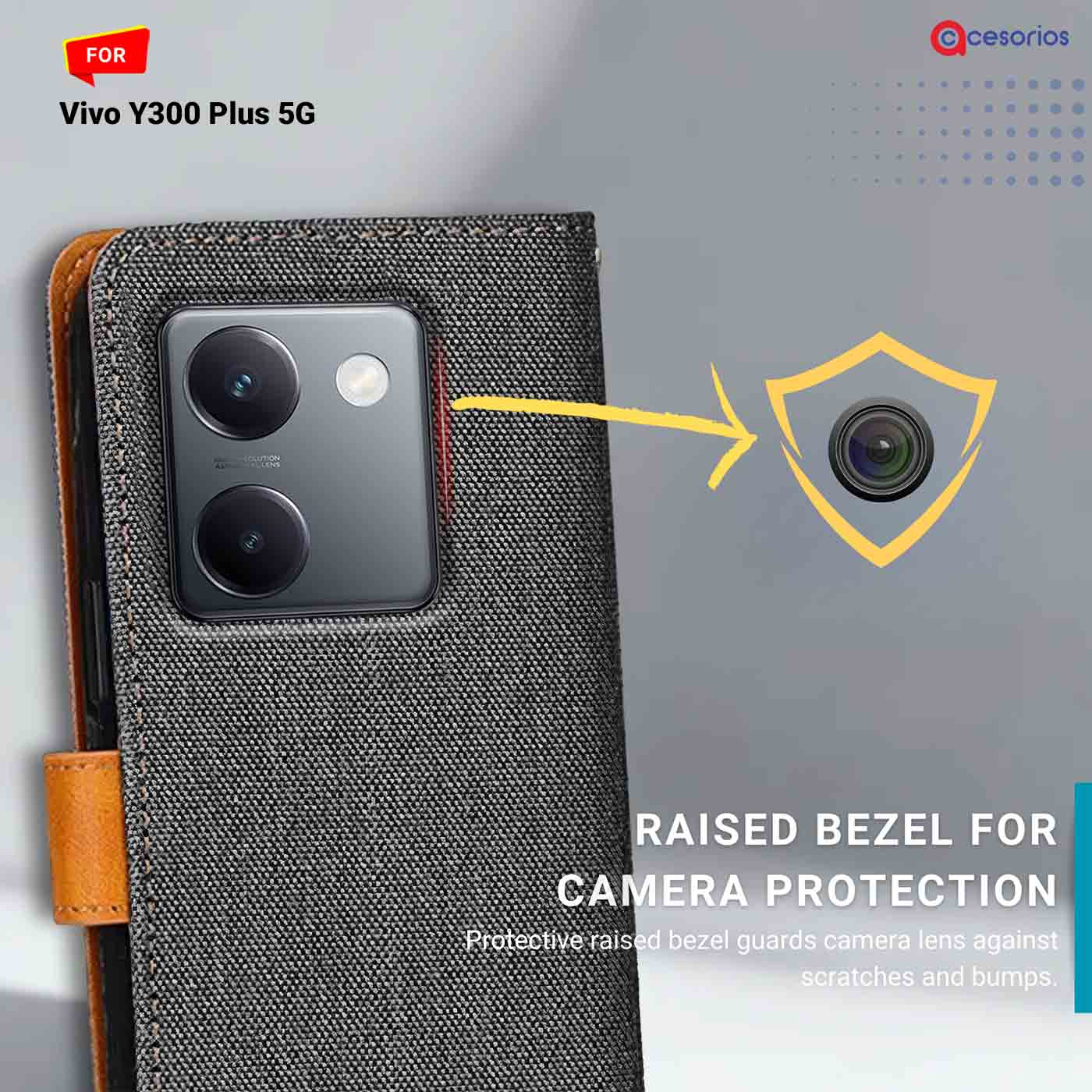 Denim & Leather back panel — Vivo Y300 Plus 5G in Grey mobile case