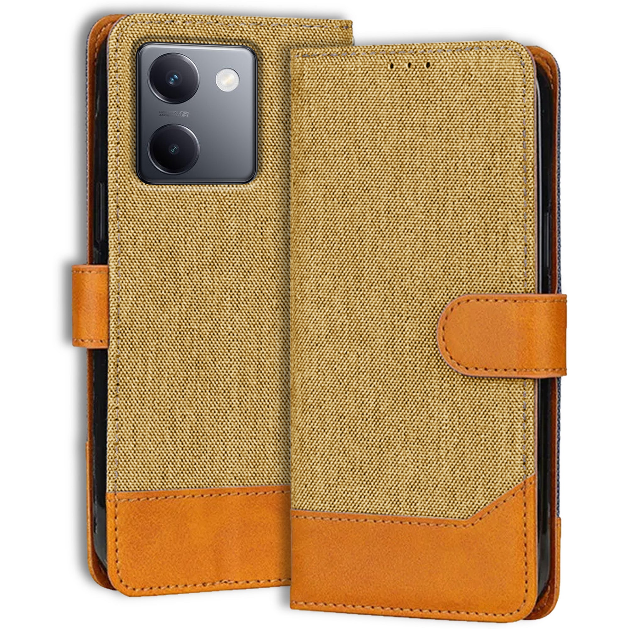Accesorios Vivo Y300 Plus 5G denim flip cover – Light Brown – Image 1 #color_light brown