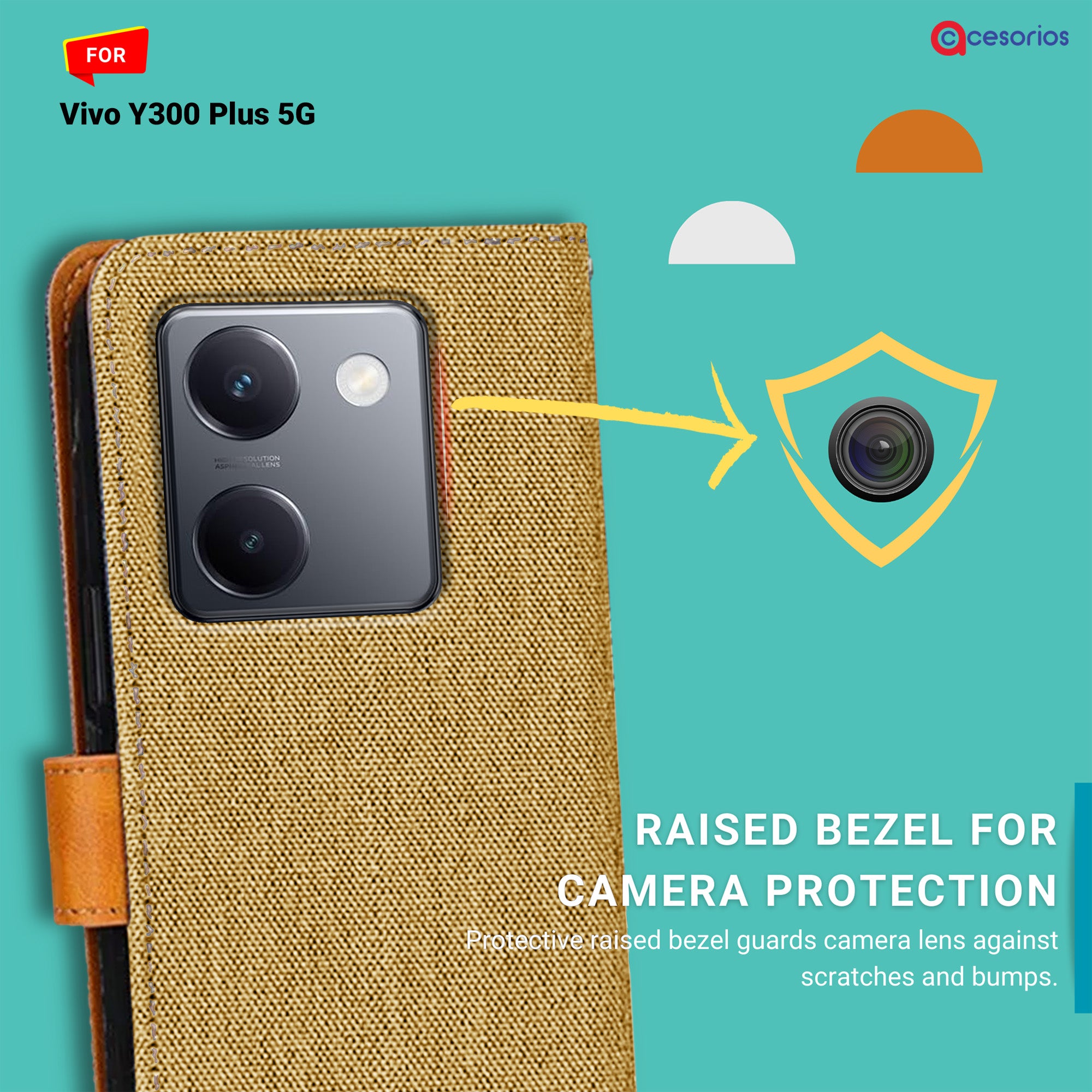 Accesorios Vivo Y300 Plus 5G denim flip cover – Light Brown – Image 2 #color_light brown
