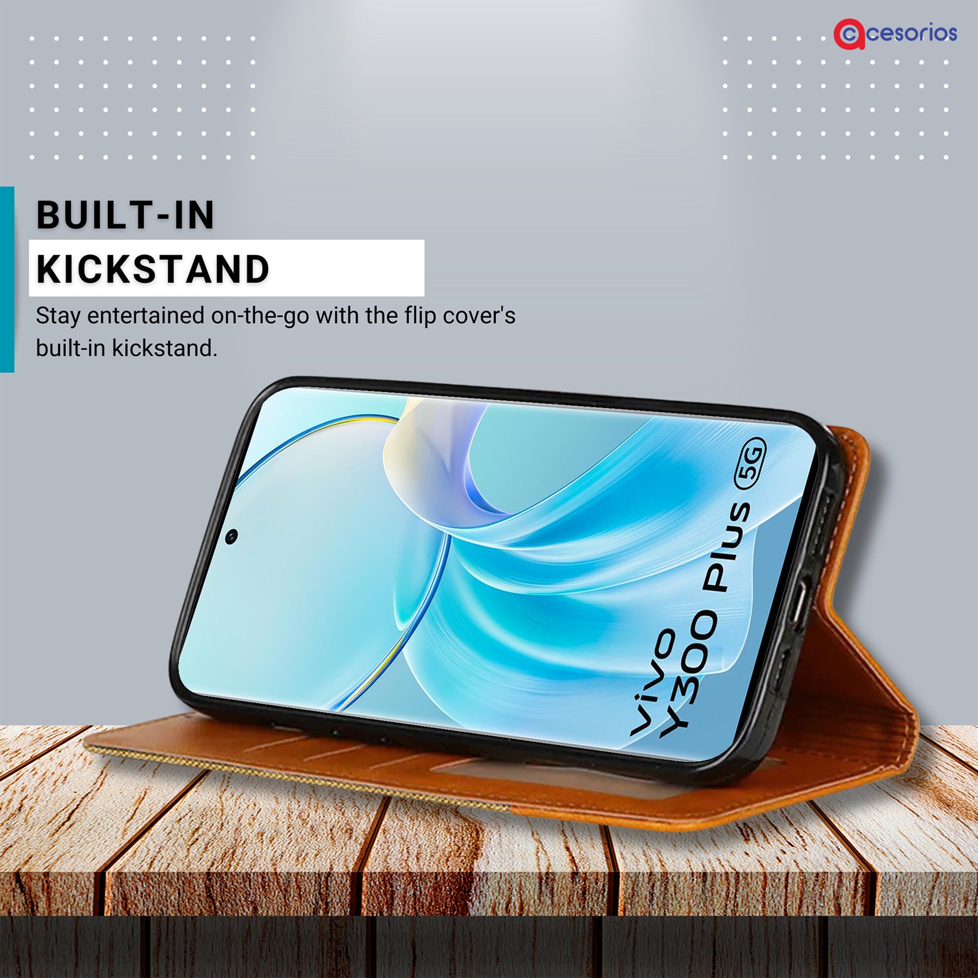 Accesorios Vivo Y300 Plus 5G denim flip cover – Light Brown – Image 4 #color_light brown
