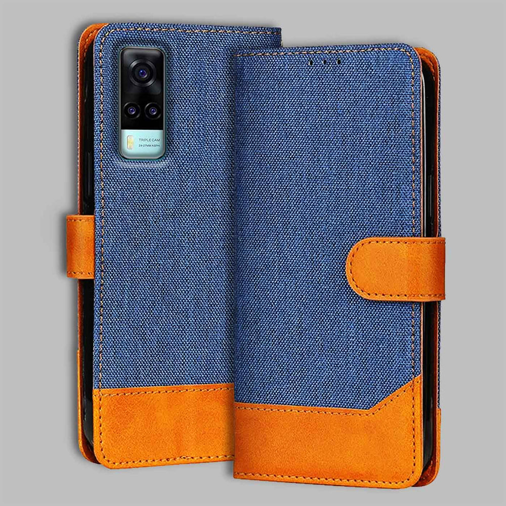 Vivo Y31 flip cover in Blue — front view by Accesorios