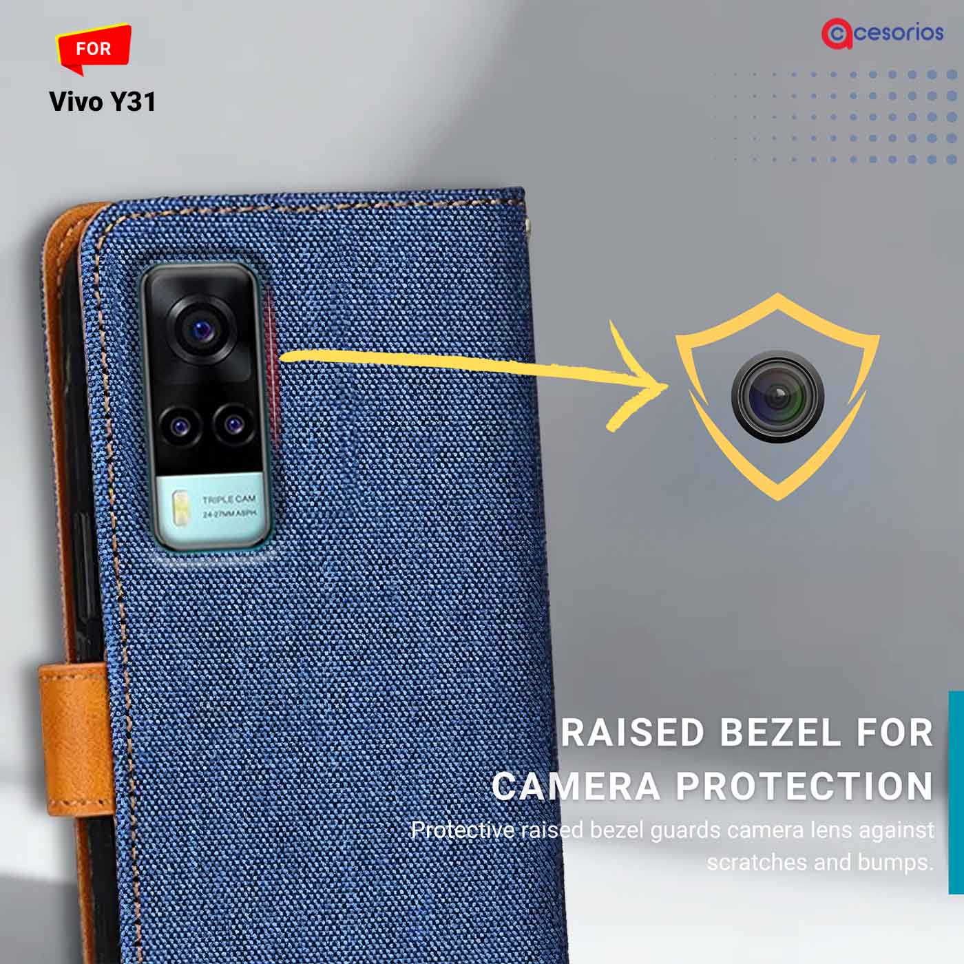 Denim & Leather back panel — Vivo Y31 in Blue mobile case
