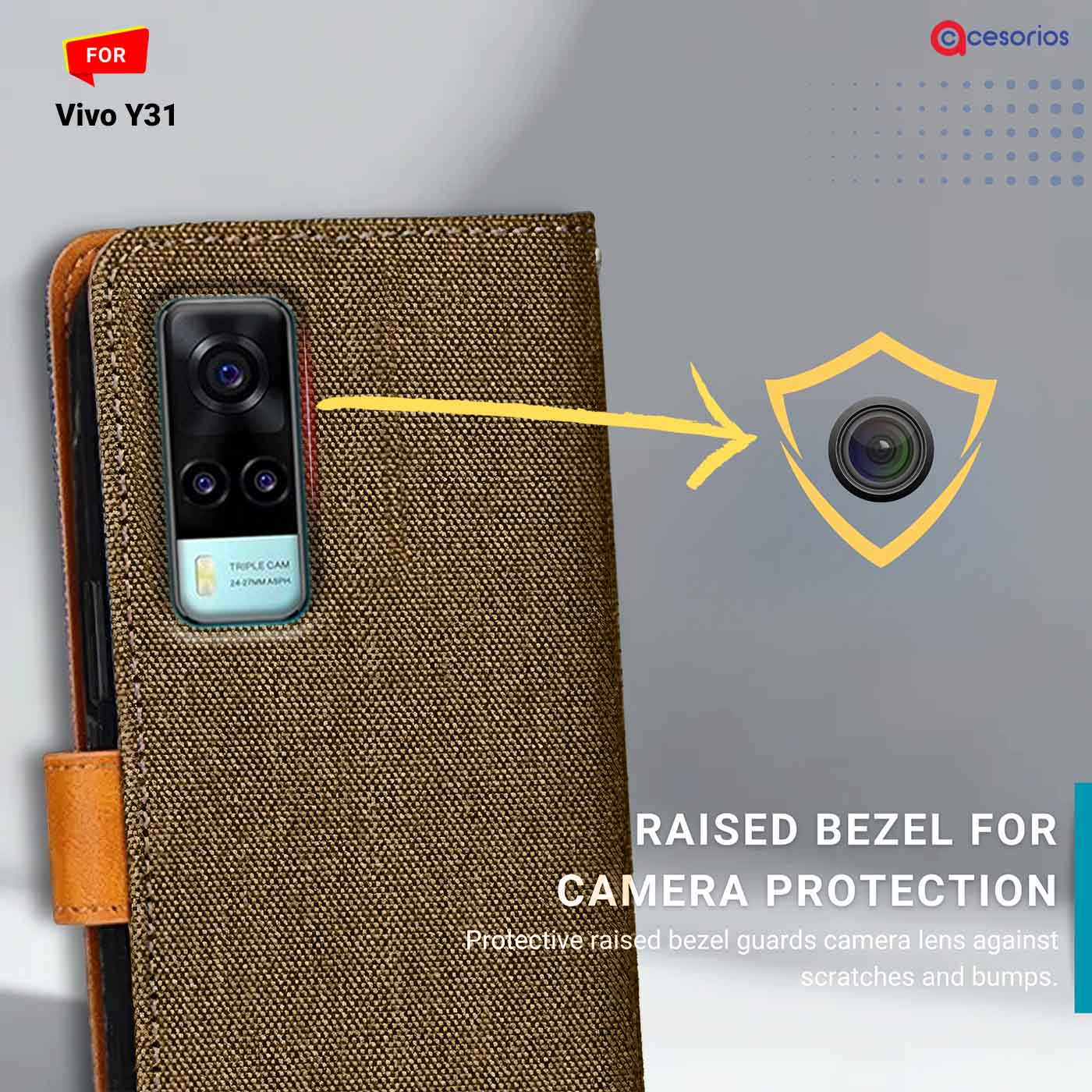 Accesorios Vivo Y31 denim flip cover – Dark Brown – Image 2 #color_dark b