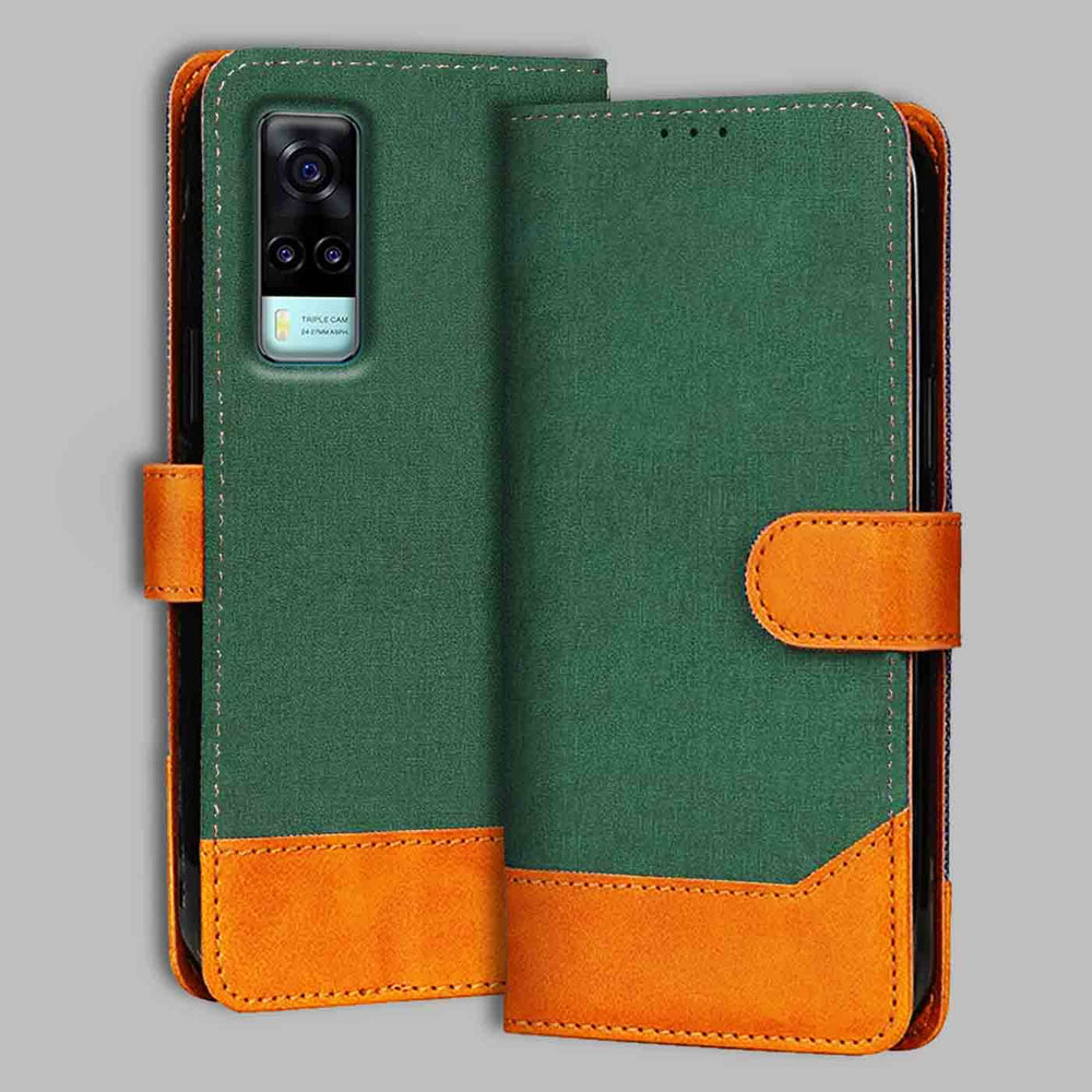 Vivo Y31 4G flip cover in Green — front view by Accesorios