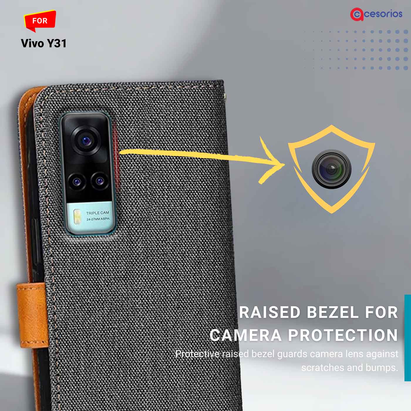 Accesorios Vivo Y31 denim flip cover – Grey – Image 2 #color_