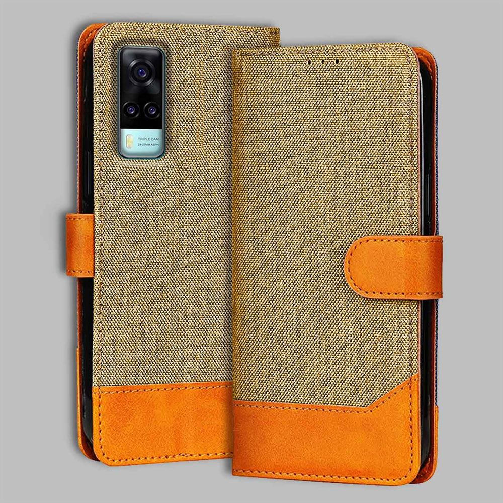 Vivo Y31 flip cover in Light Brown — front view by Accesorios