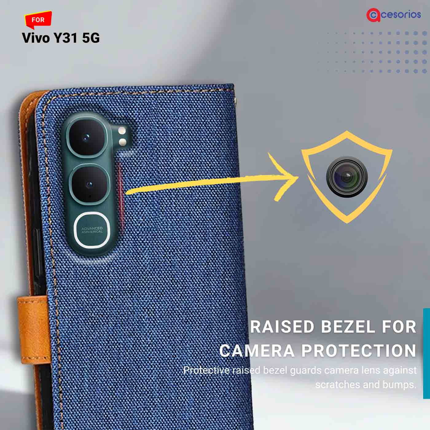 Accesorios Vivo Y31 5G denim flip cover – Blue – Image 2 #color_