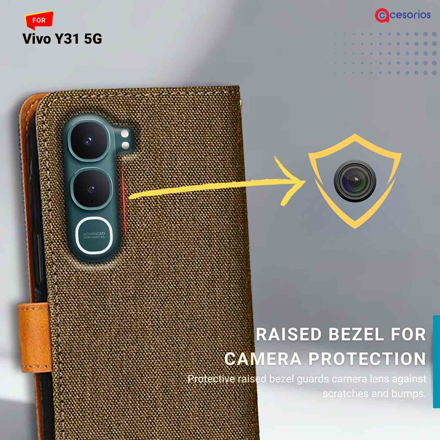 Denim & Leather back panel — Vivo Y31 5G in Dark Brown mobile case